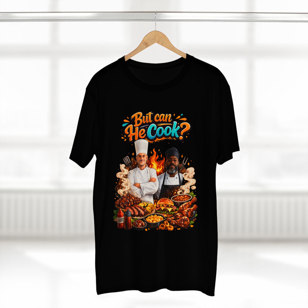 But Can He Cook? T-Shirt — Funny Chef BBQ Cooking Tee