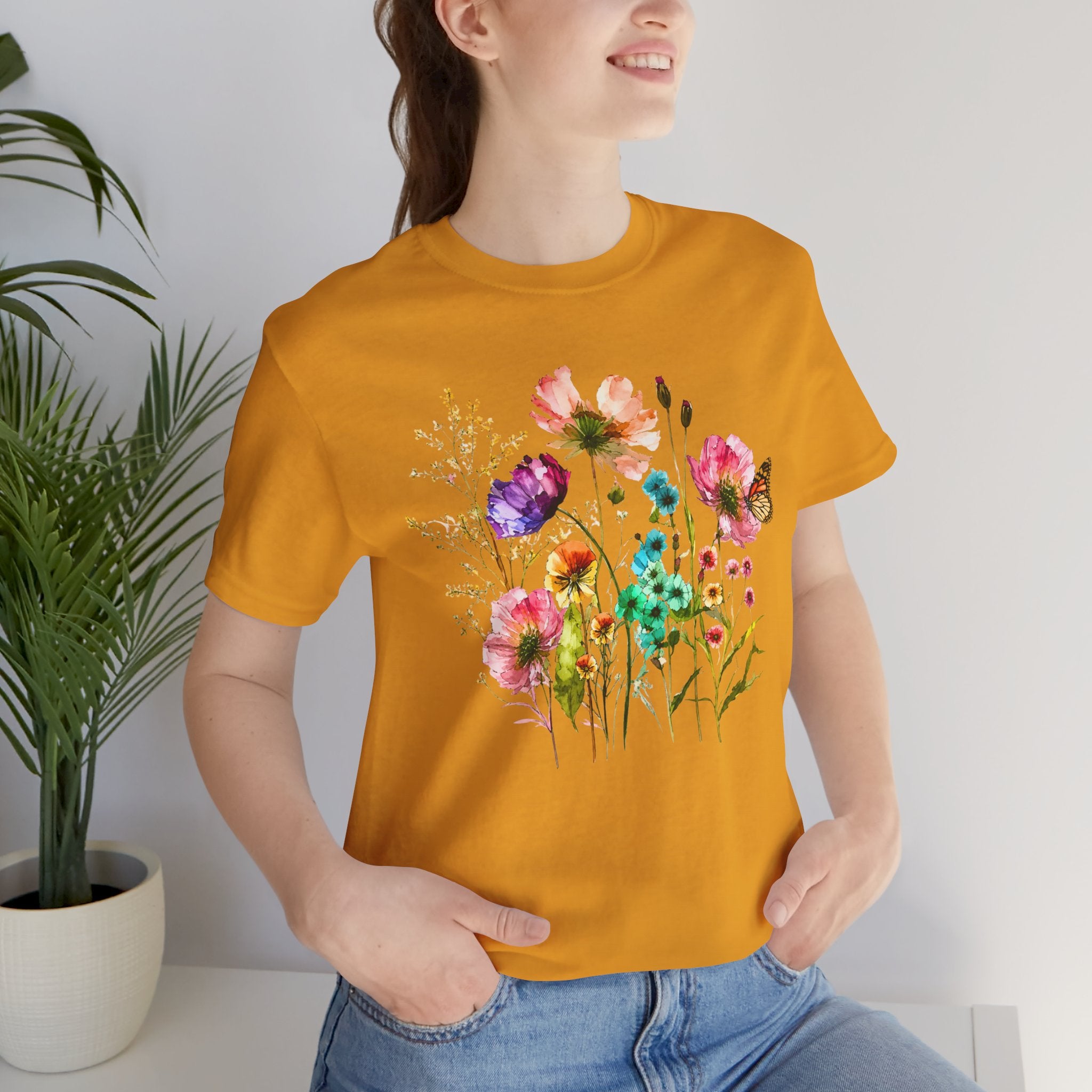 Floral Watercolor  Pink Wildflower Bouquet Graphic T-Shirt
