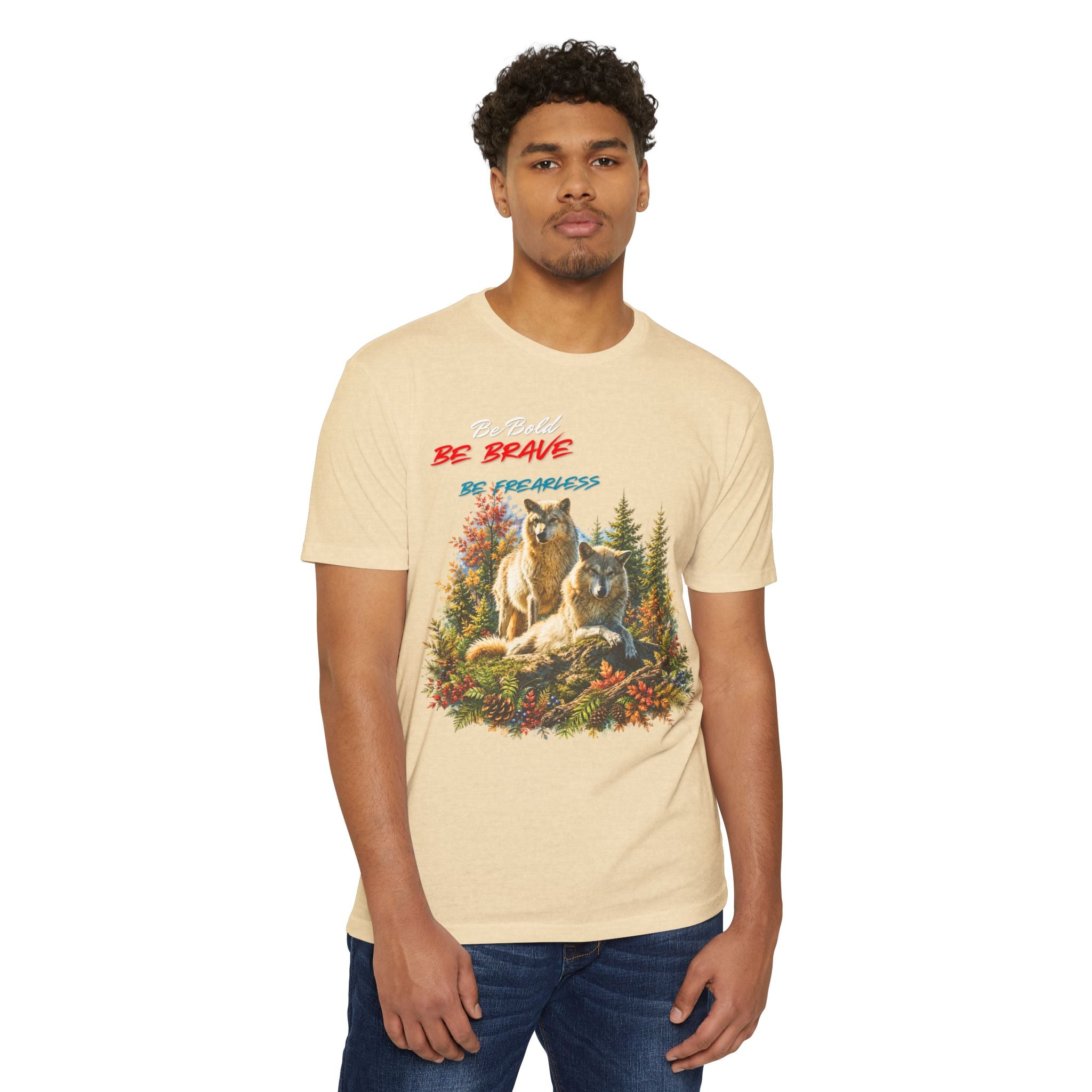 Be Brave Be Fearless Wolf Graphic T‑Shirt