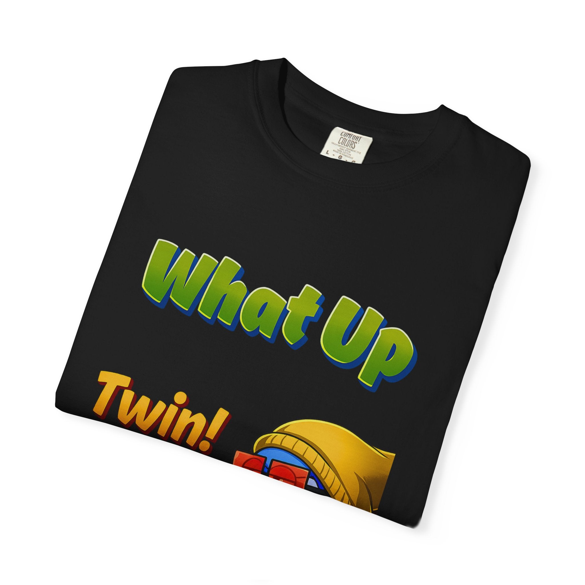 Green What Up Twin! Graphic T-Shirt — Cute Cartoon Character Tee