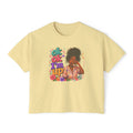 Women's 'Ok Ok I'm Up' Boxy Tee - Retro Floral Graphic Cropped T-Shirt