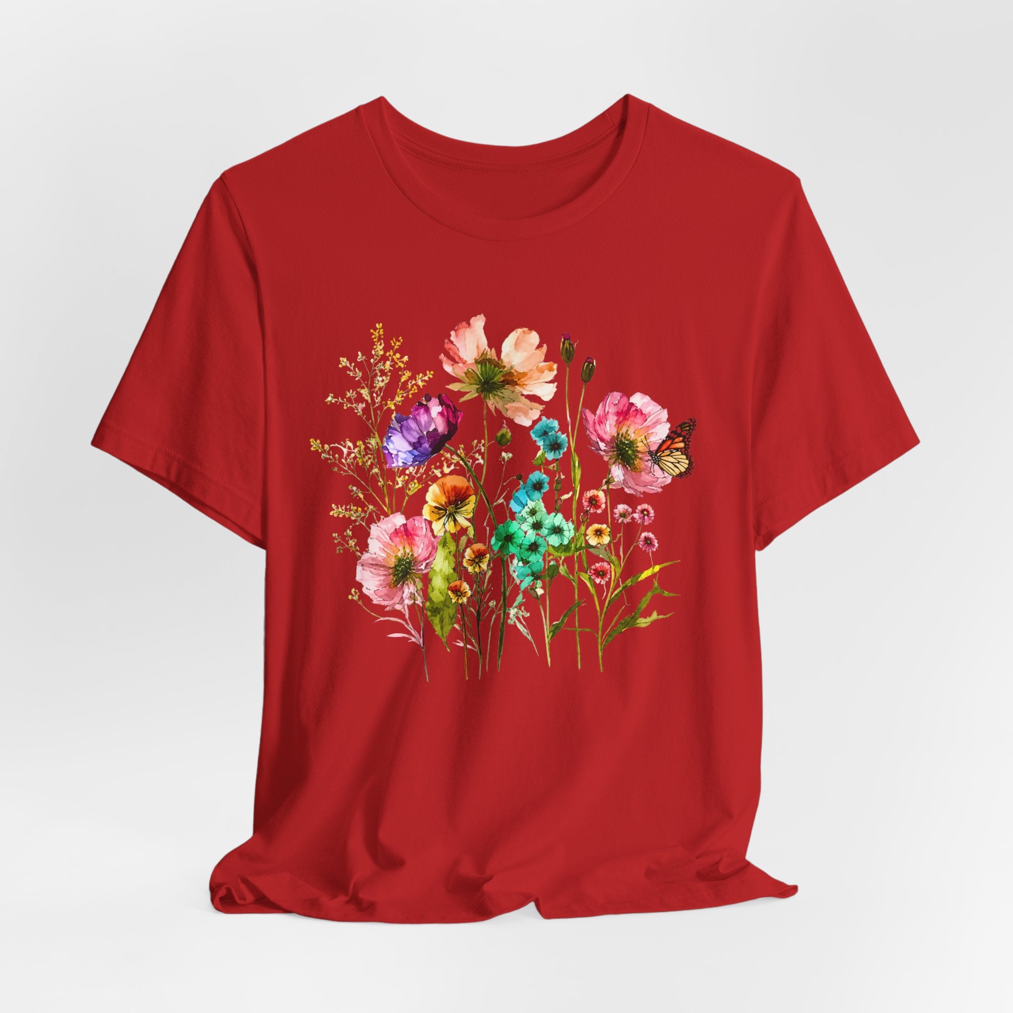 Floral Watercolor  Pink Wildflower Bouquet Graphic T-Shirt