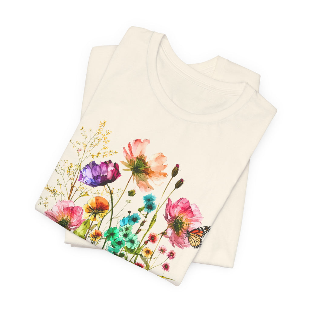 Floral Watercolor  Pink Wildflower Bouquet Graphic T-Shirt