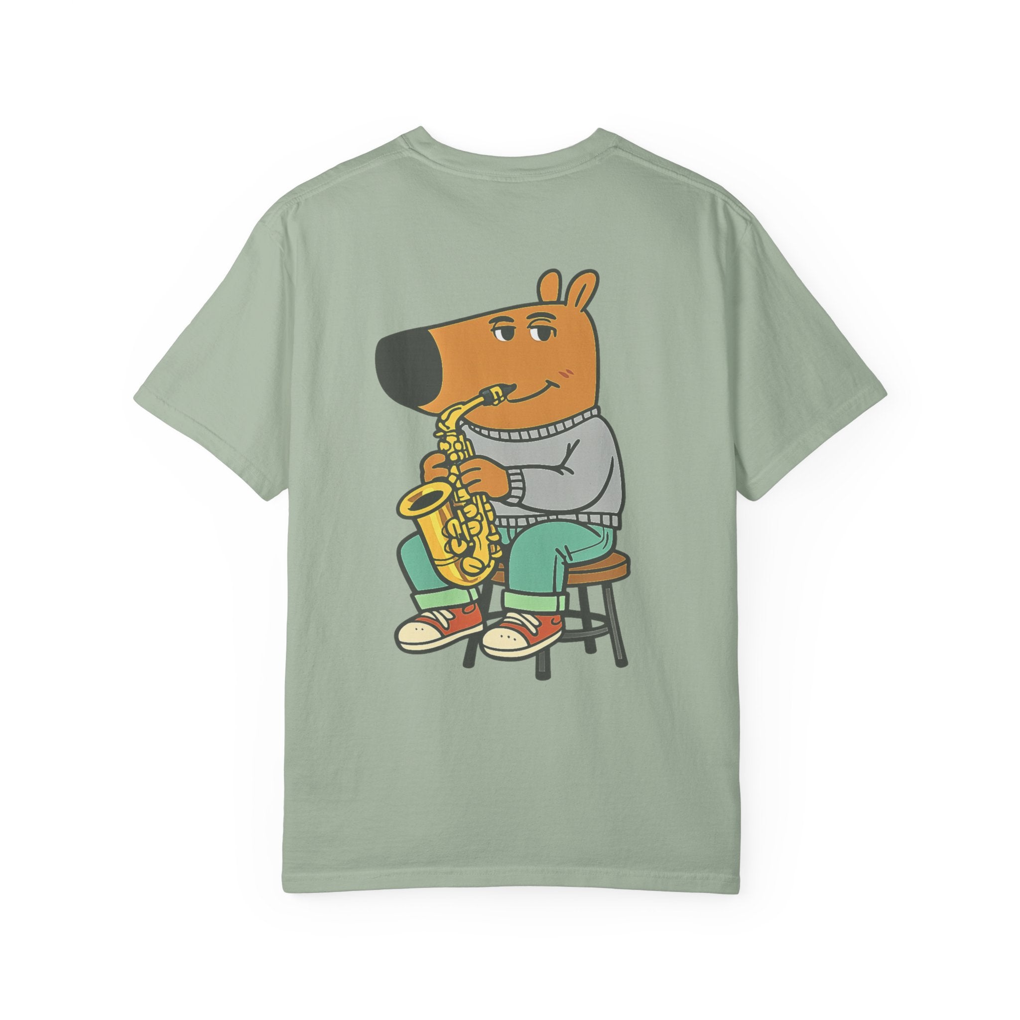 Chilled Saxophone Dog T-Shirt — "I'm Just a Chilled Guy But I Can Play Them Saxophones"