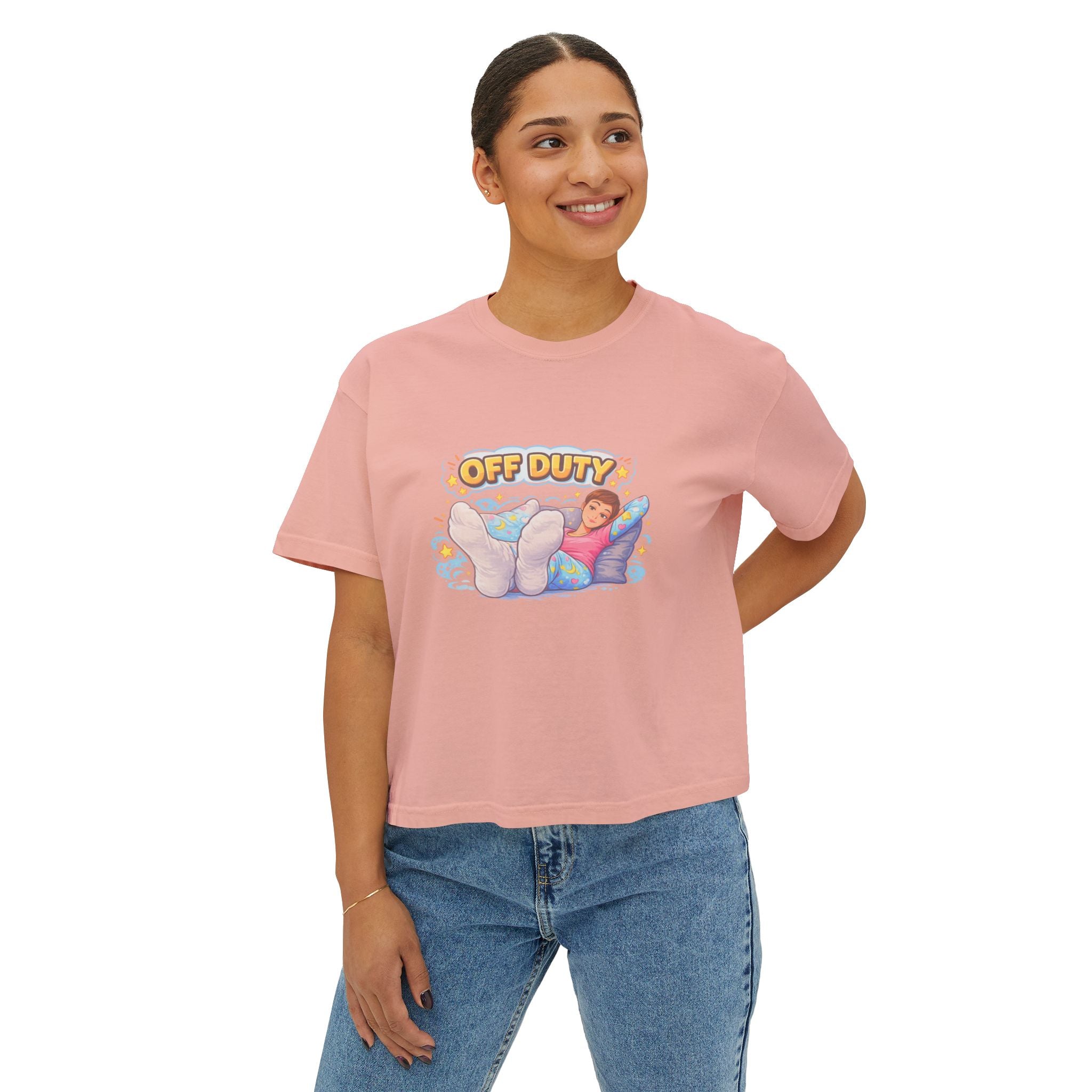 Off Duty Women's Boxy Tee — Relaxed 'Off Duty' Graphic Shirt