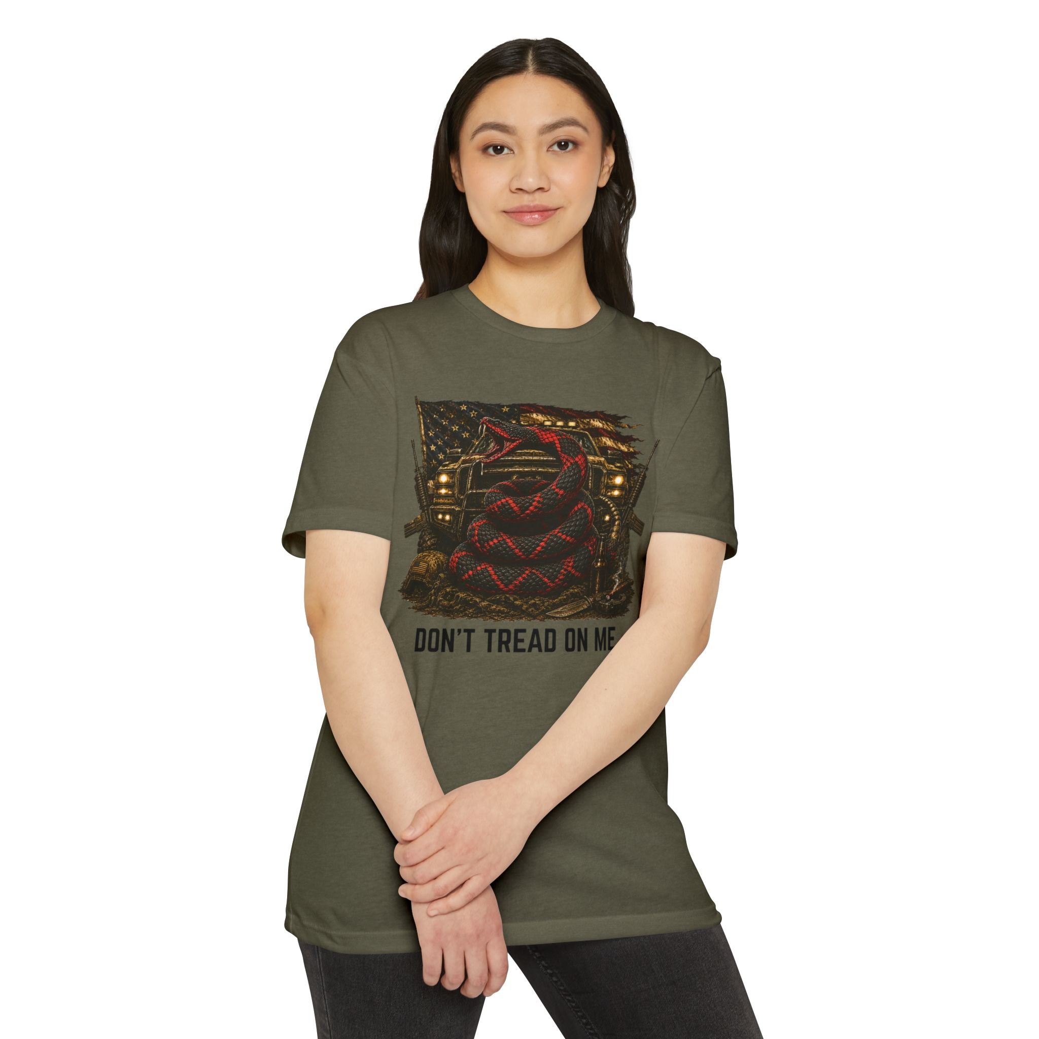 Don't Tread On Me T-Shirt — Distressed American Flag & Snake Patriotic Tee