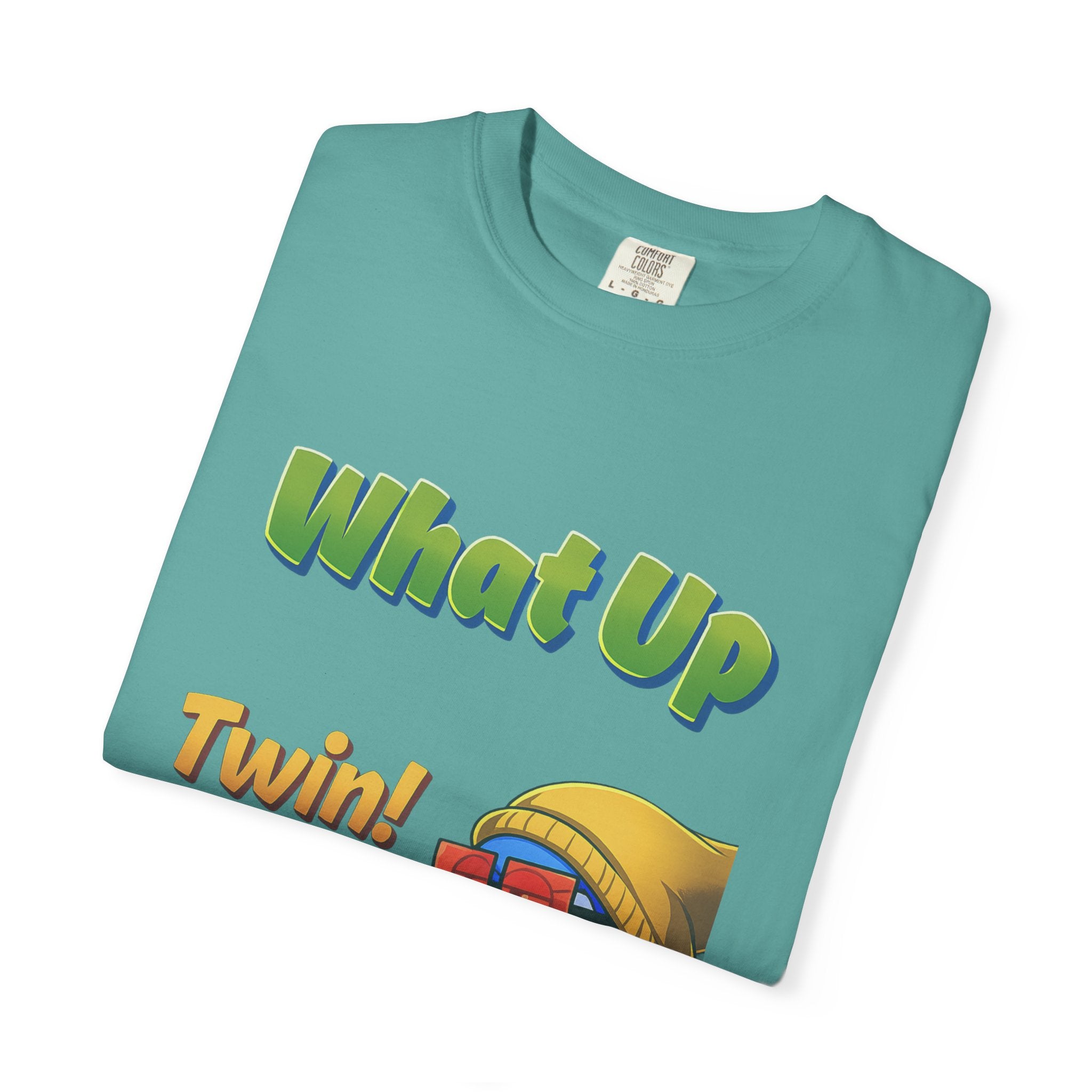 Green What Up Twin! Graphic T-Shirt — Cute Cartoon Character Tee
