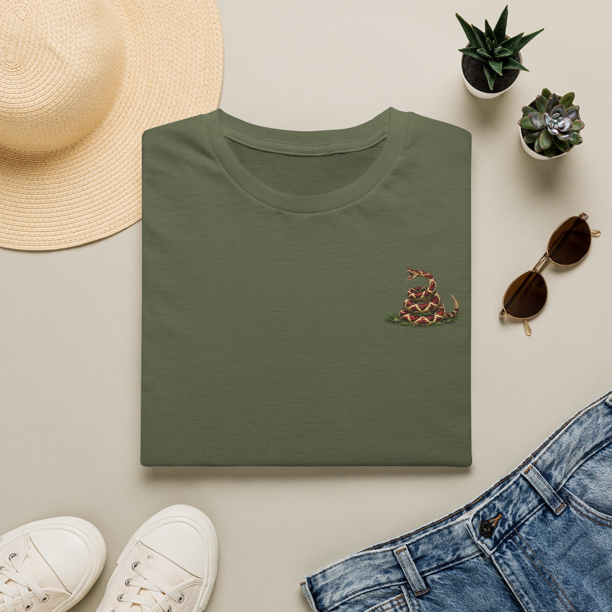 Snake on Cactus Pocket T-Shirt — Minimal Southwestern Vibe Tee
