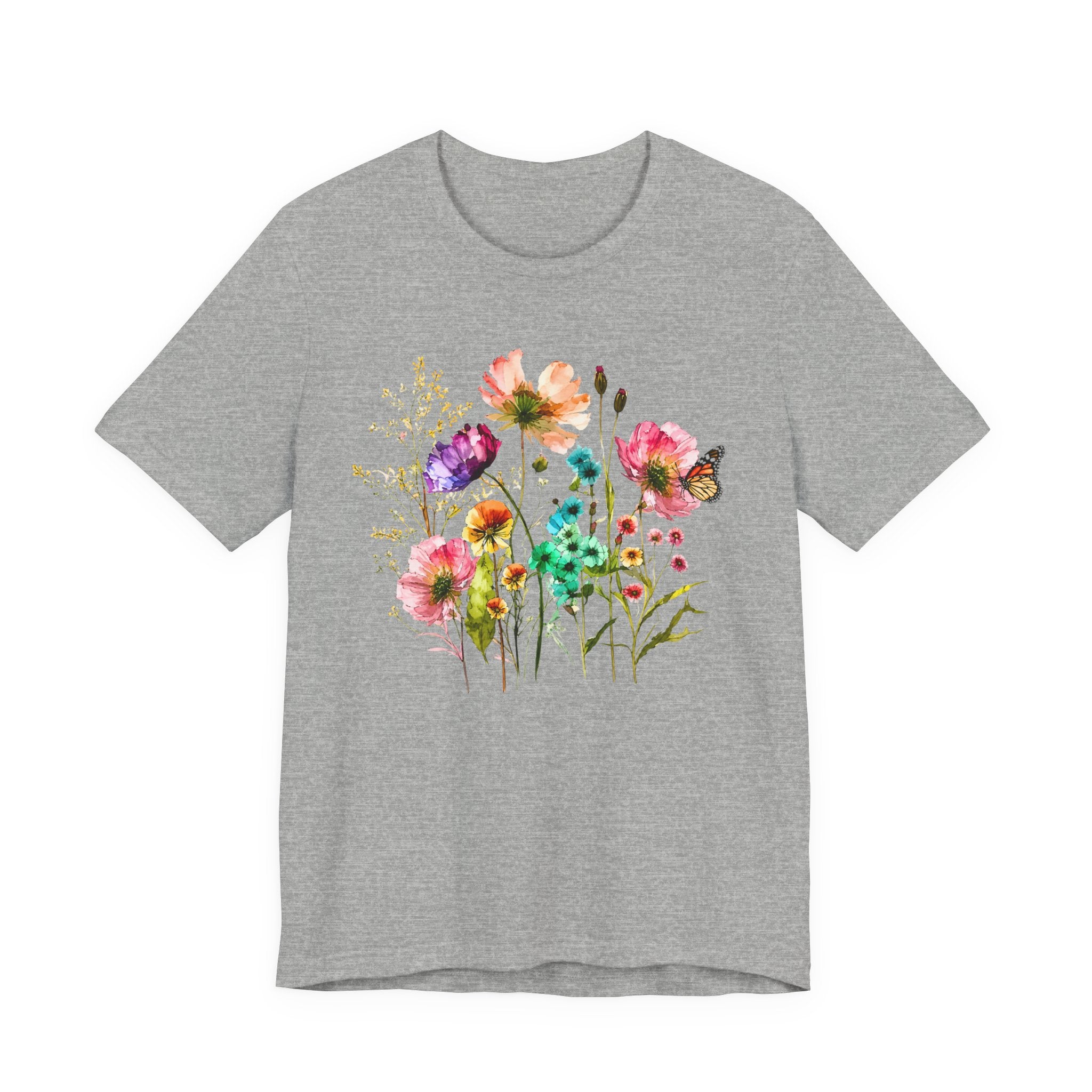 Floral Watercolor  Pink Wildflower Bouquet Graphic T-Shirt