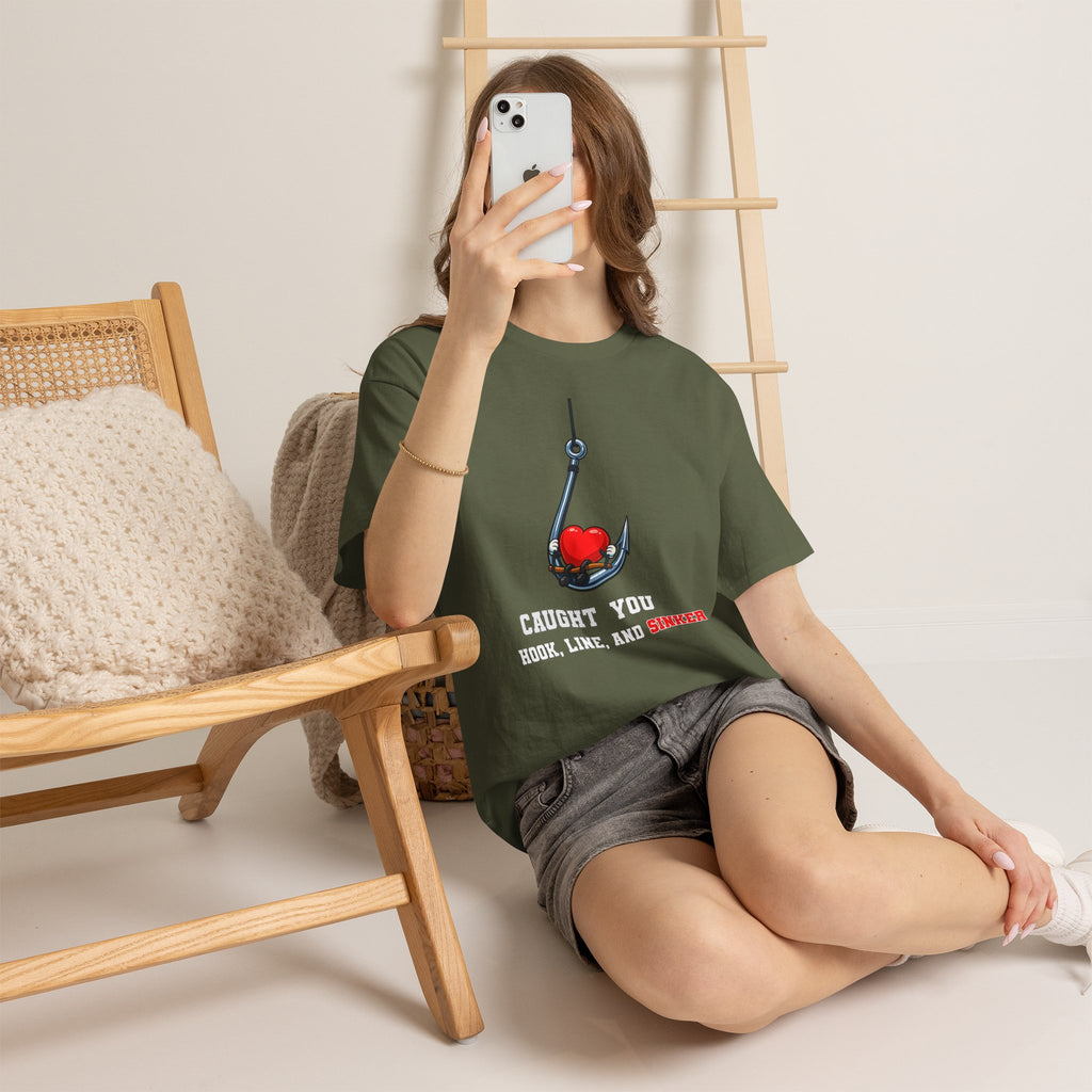 T-Shirt — "Caught You Hook, Line, and Sinker" Fishing Heart Tee