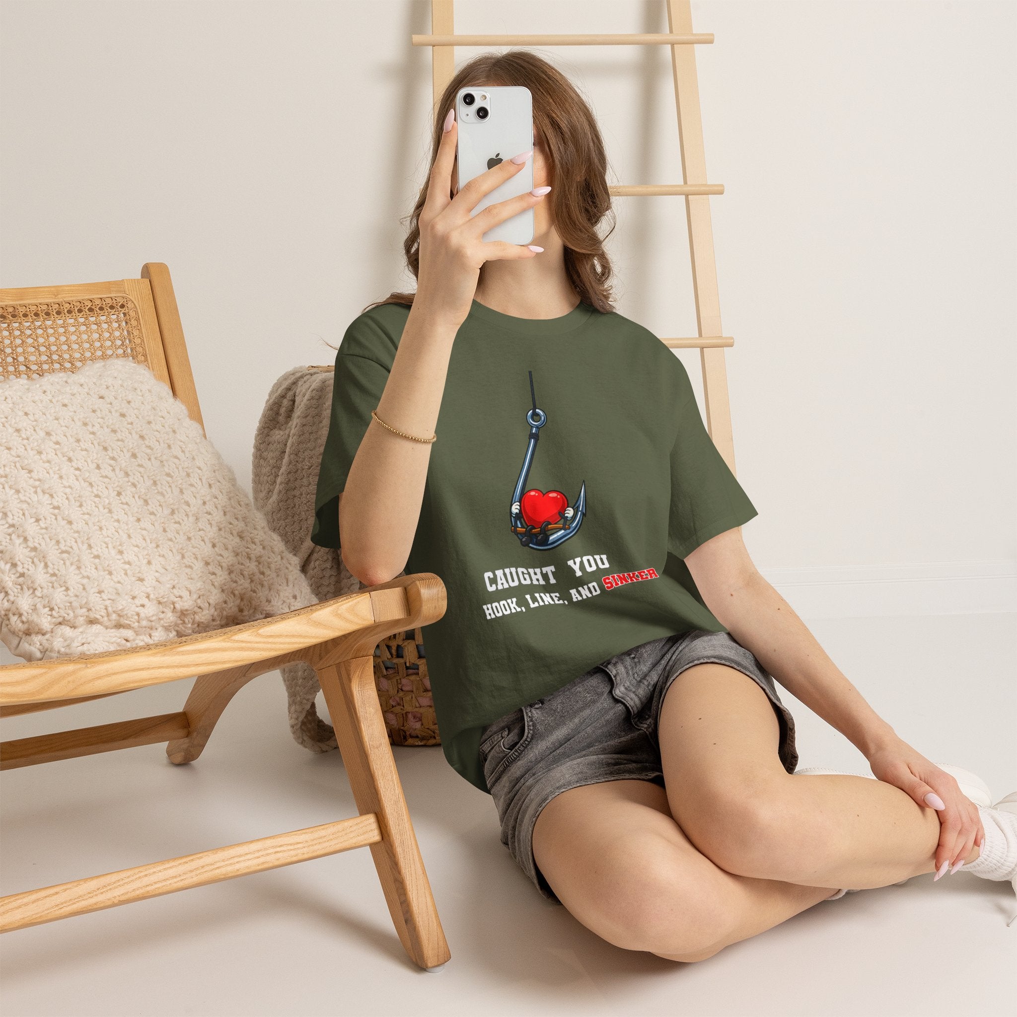 T-Shirt — "Caught You Hook, Line, and Sinker" Fishing Heart Tee