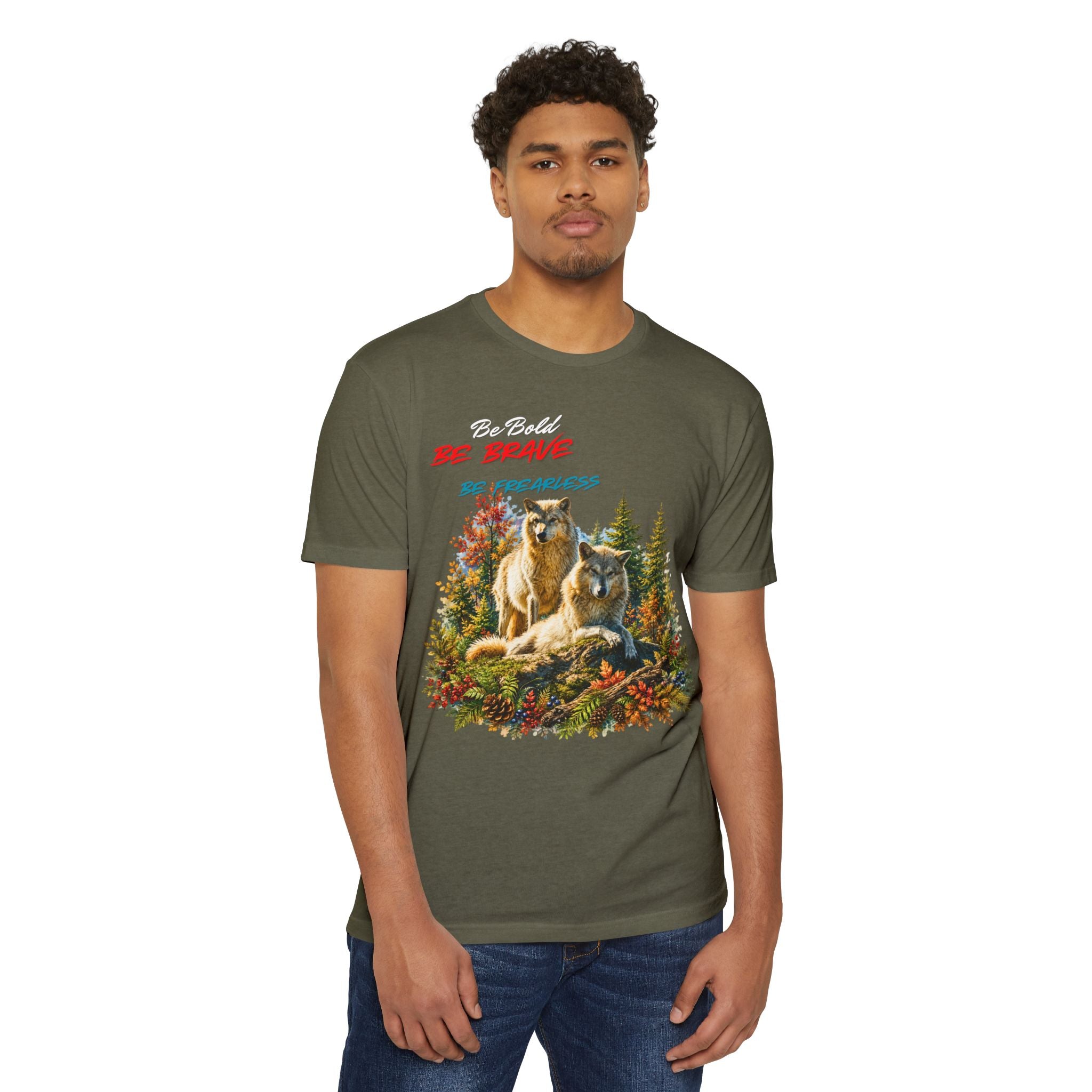 Be Brave Be Fearless Wolf Graphic T‑Shirt