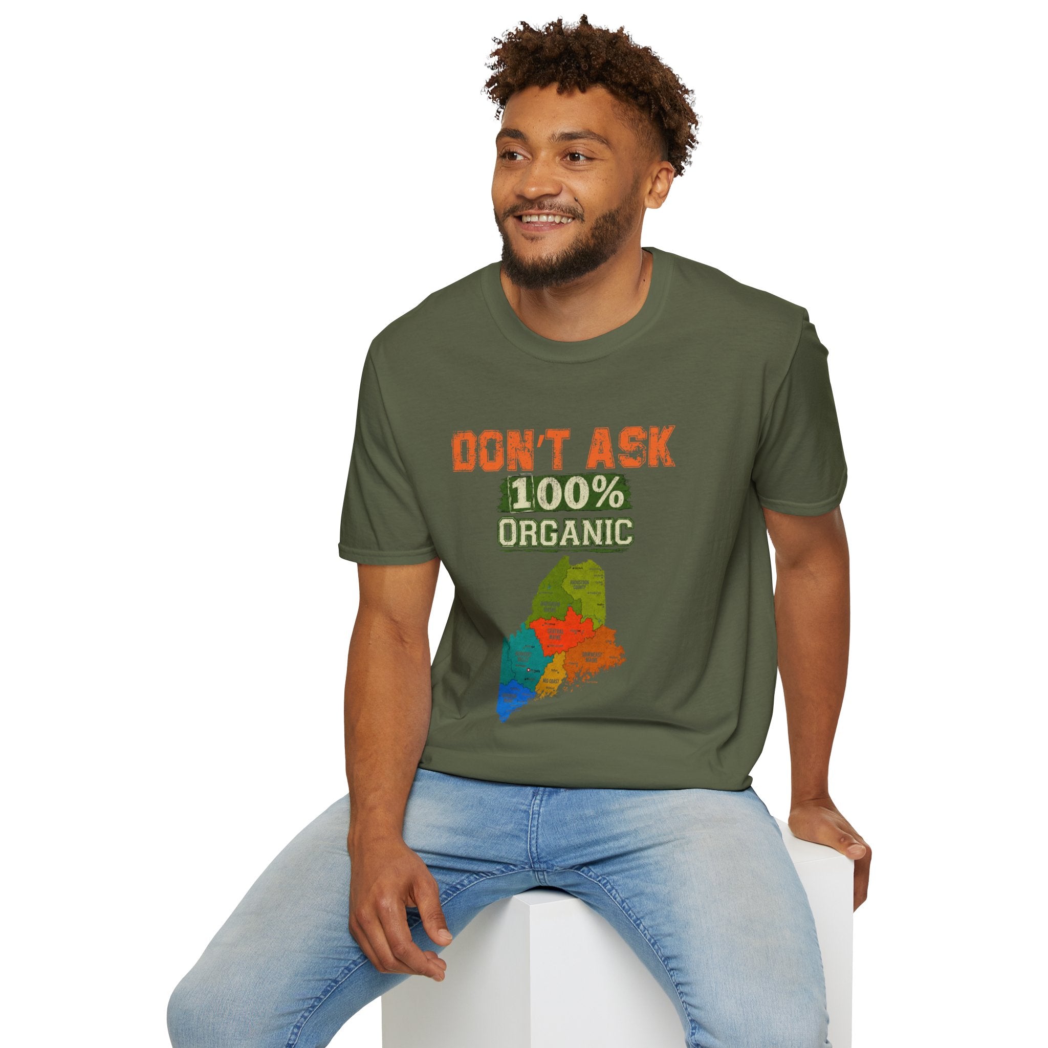 T-Shirt — "Don't Ask 100% Organic" Maine Pride Graphic Tee