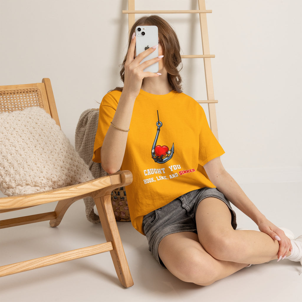 T-Shirt — "Caught You Hook, Line, and Sinker" Fishing Heart Tee