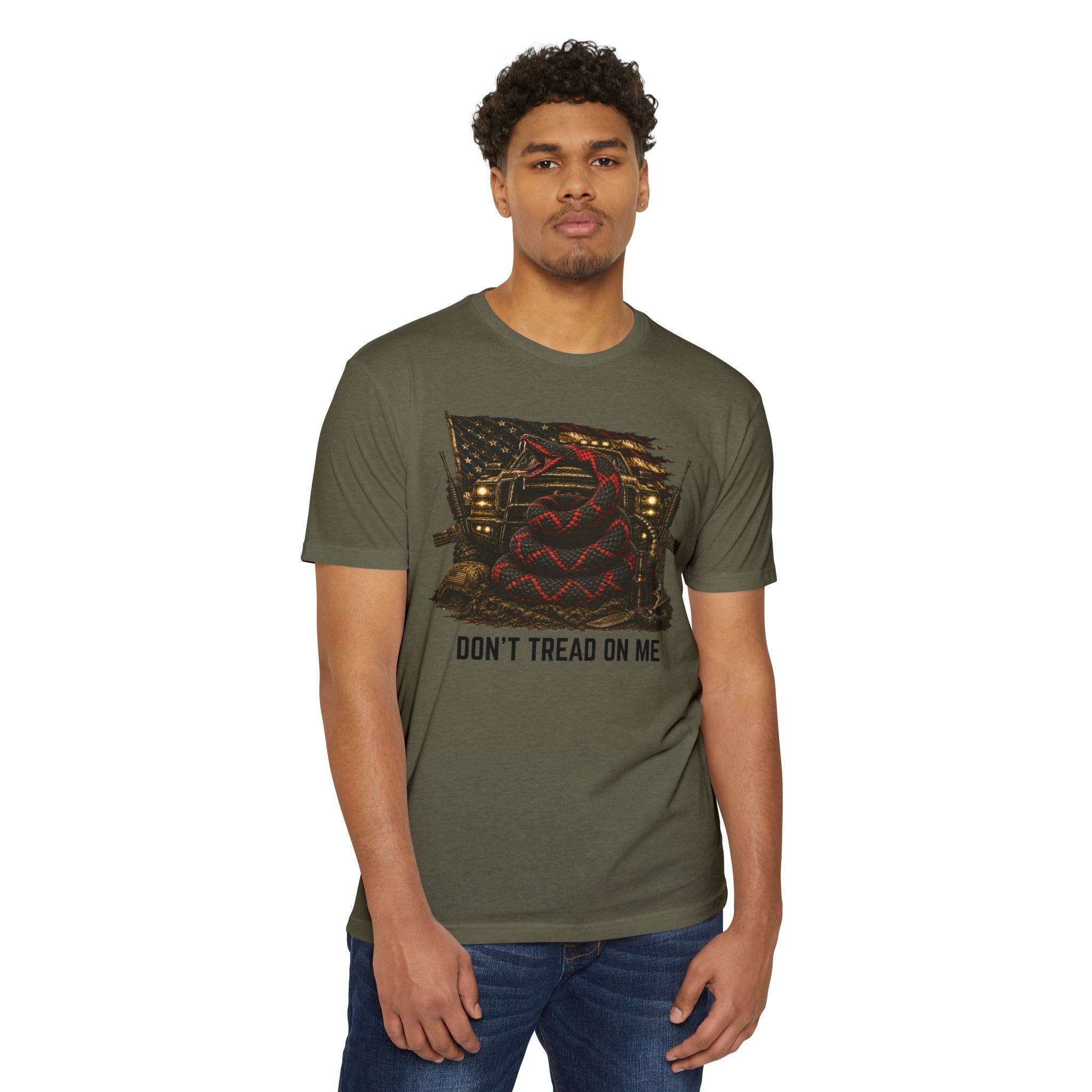 Don't Tread On Me T-Shirt — Distressed American Flag & Snake Patriotic Tee