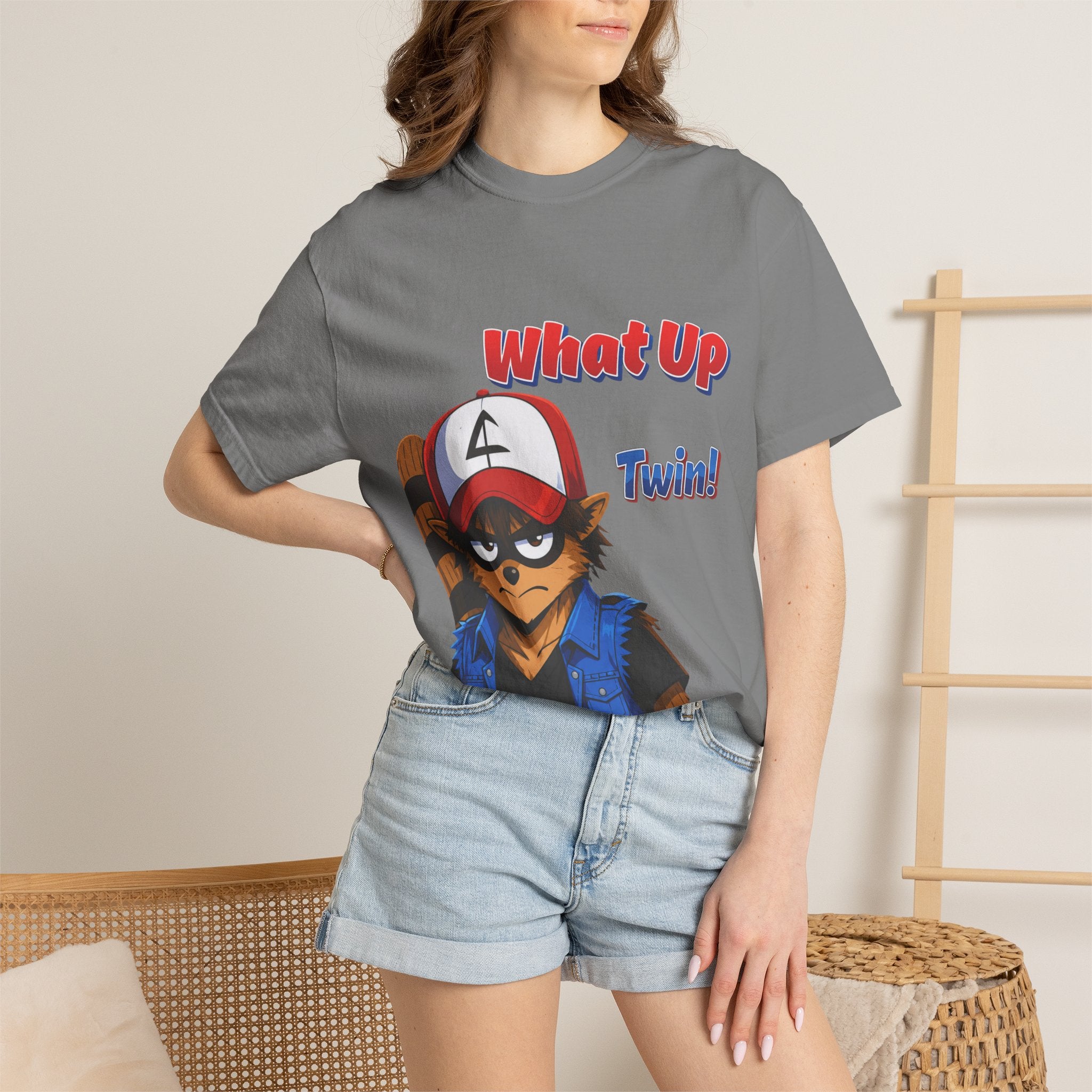 What Up Twin! Graphic T-Shirt — Cute Raccoon Character Tee