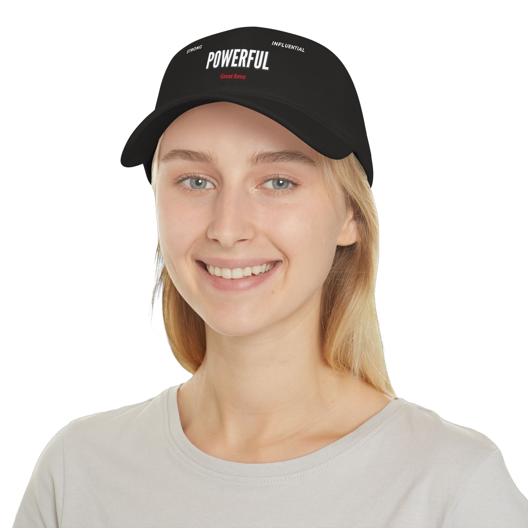 Red 'POWERFUL' Embroidered Low Profile Baseball Cap