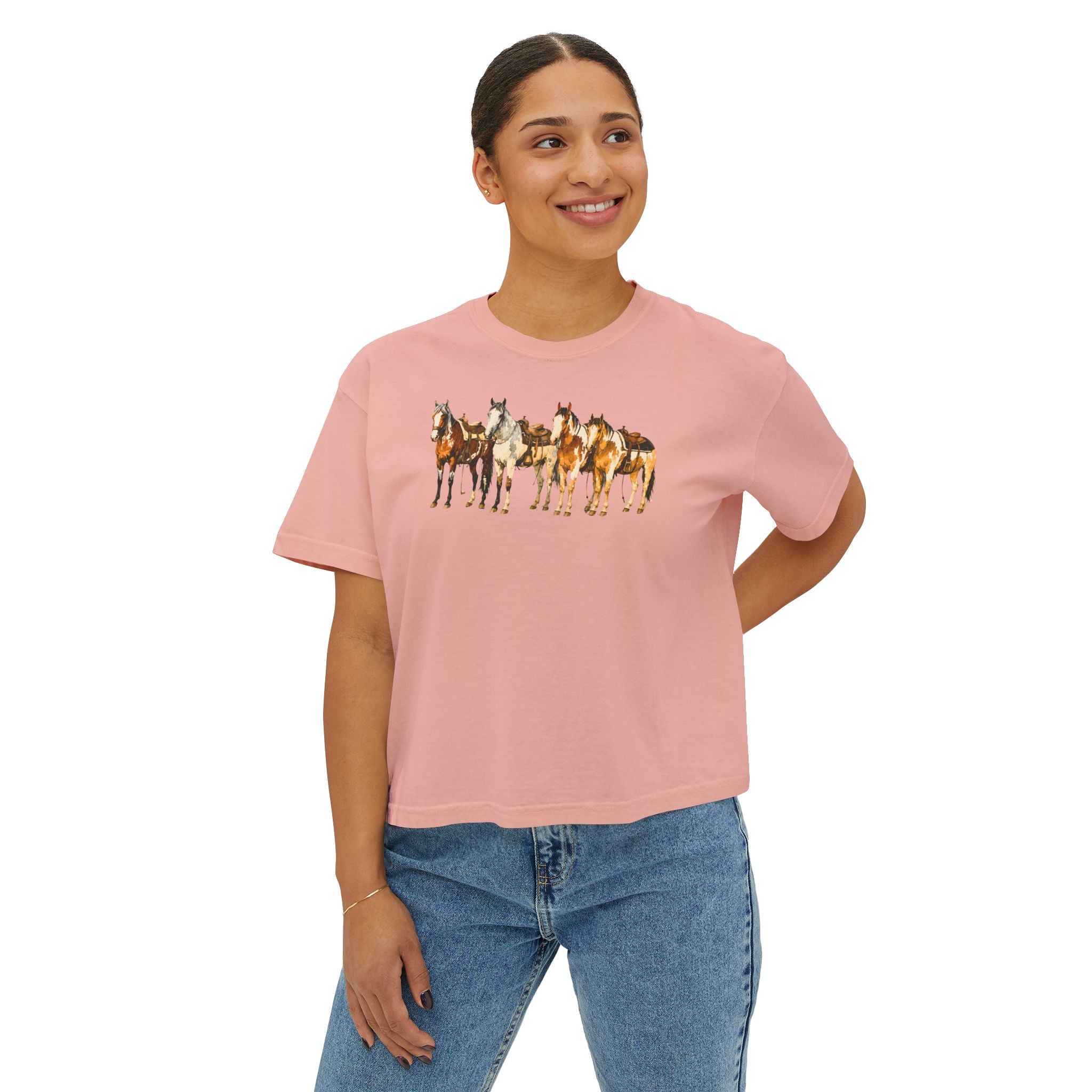Women's Watercolor Horse Lineup Graphic