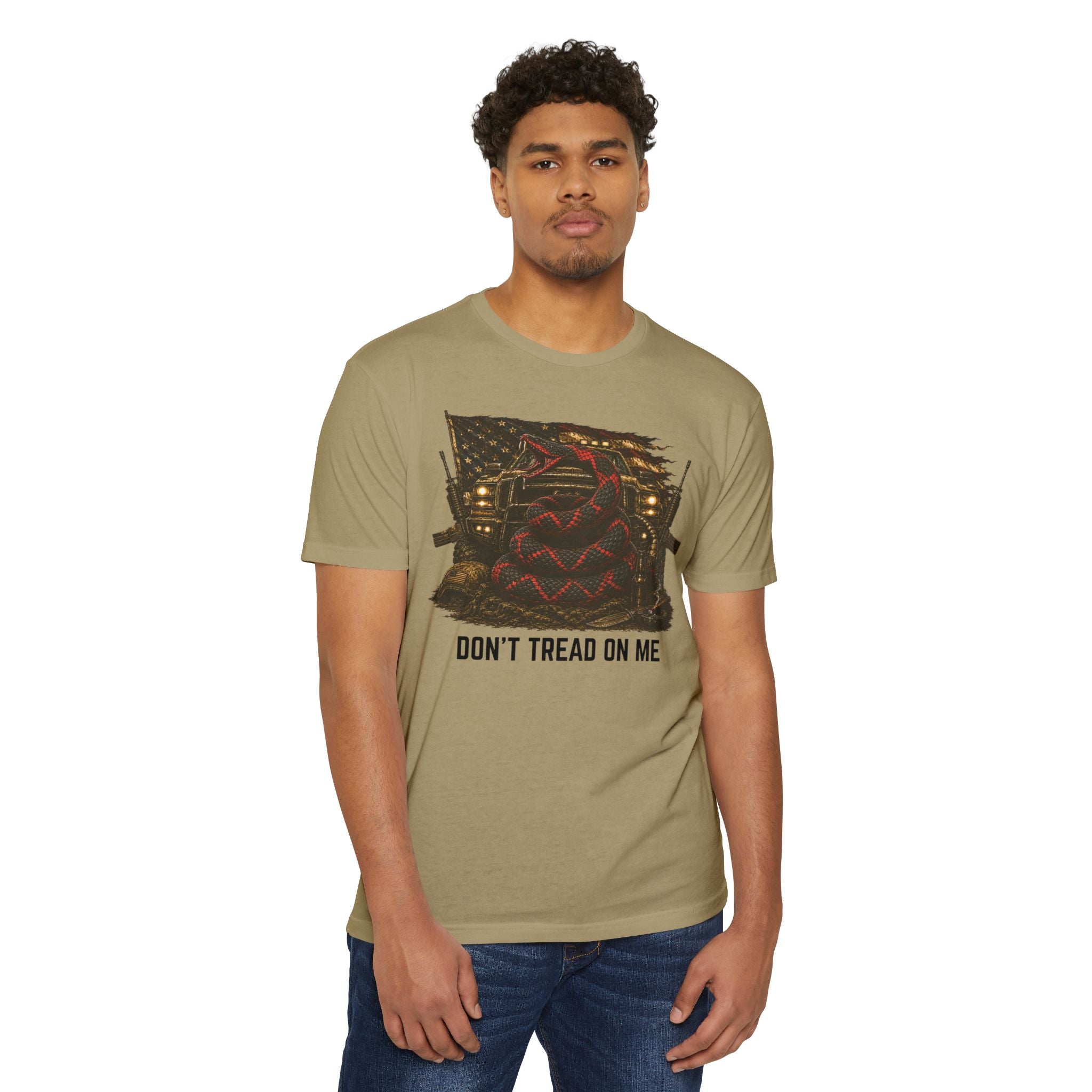 Don't Tread On Me T-Shirt — Distressed American Flag & Snake Patriotic Tee