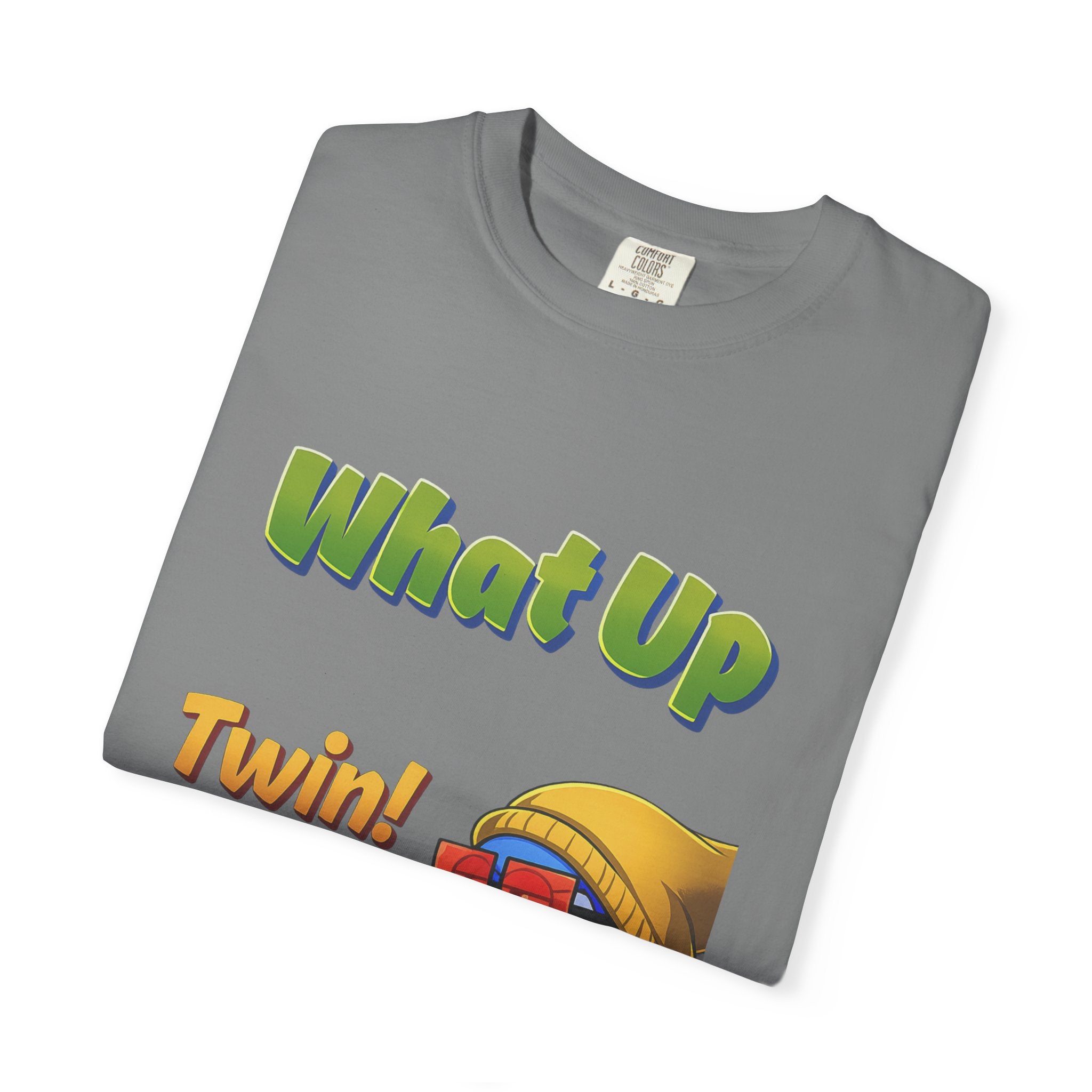 Green What Up Twin! Graphic T-Shirt — Cute Cartoon Character Tee