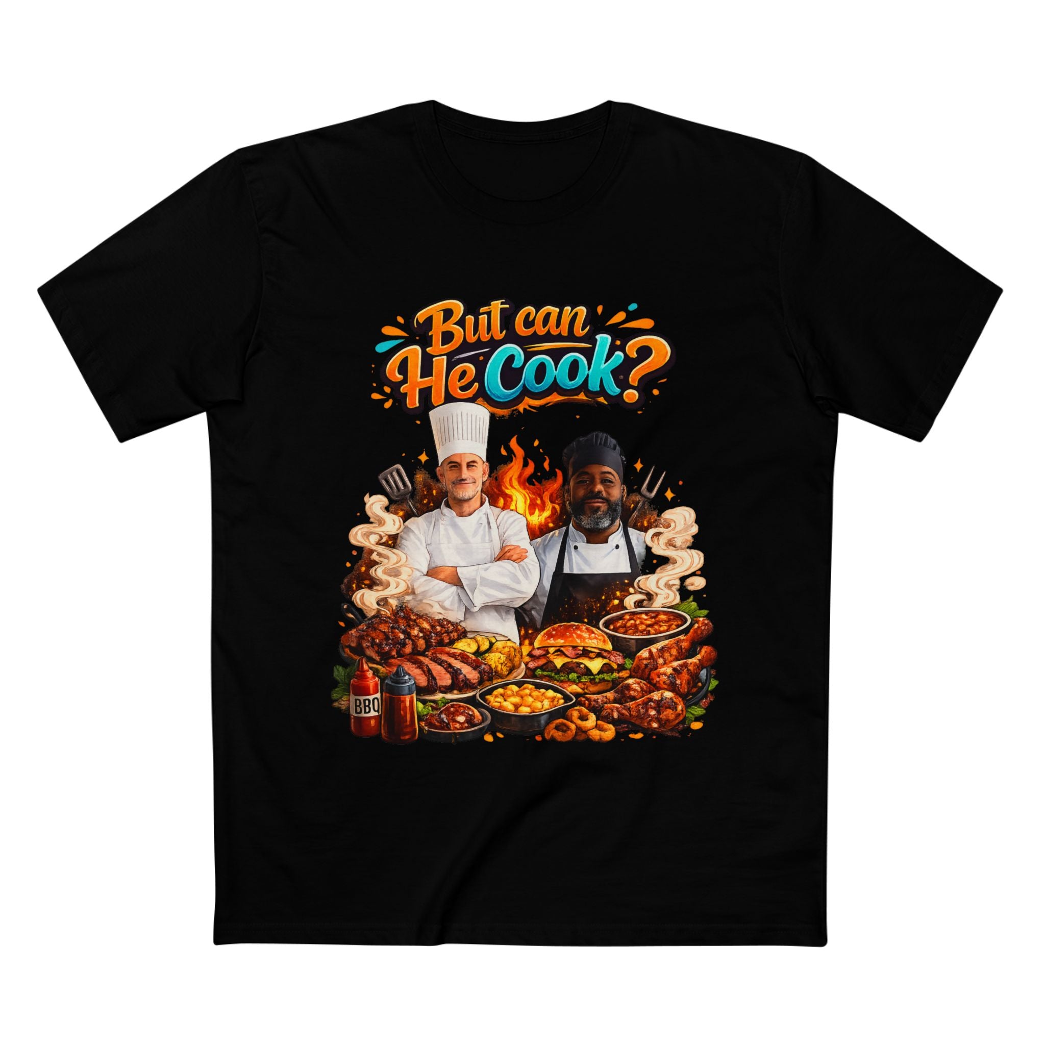 But Can He Cook? T-Shirt — Funny Chef BBQ Cooking Tee