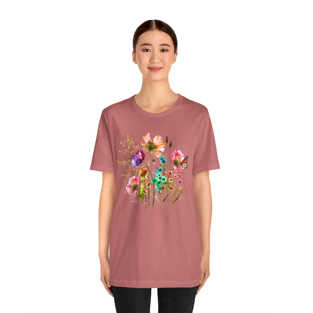 Floral Watercolor  Pink Wildflower Bouquet Graphic T-Shirt