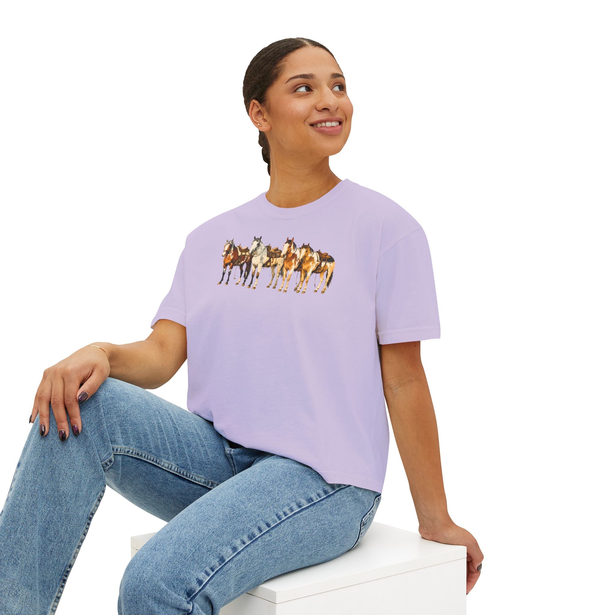 Women's Watercolor Horse Lineup Graphic