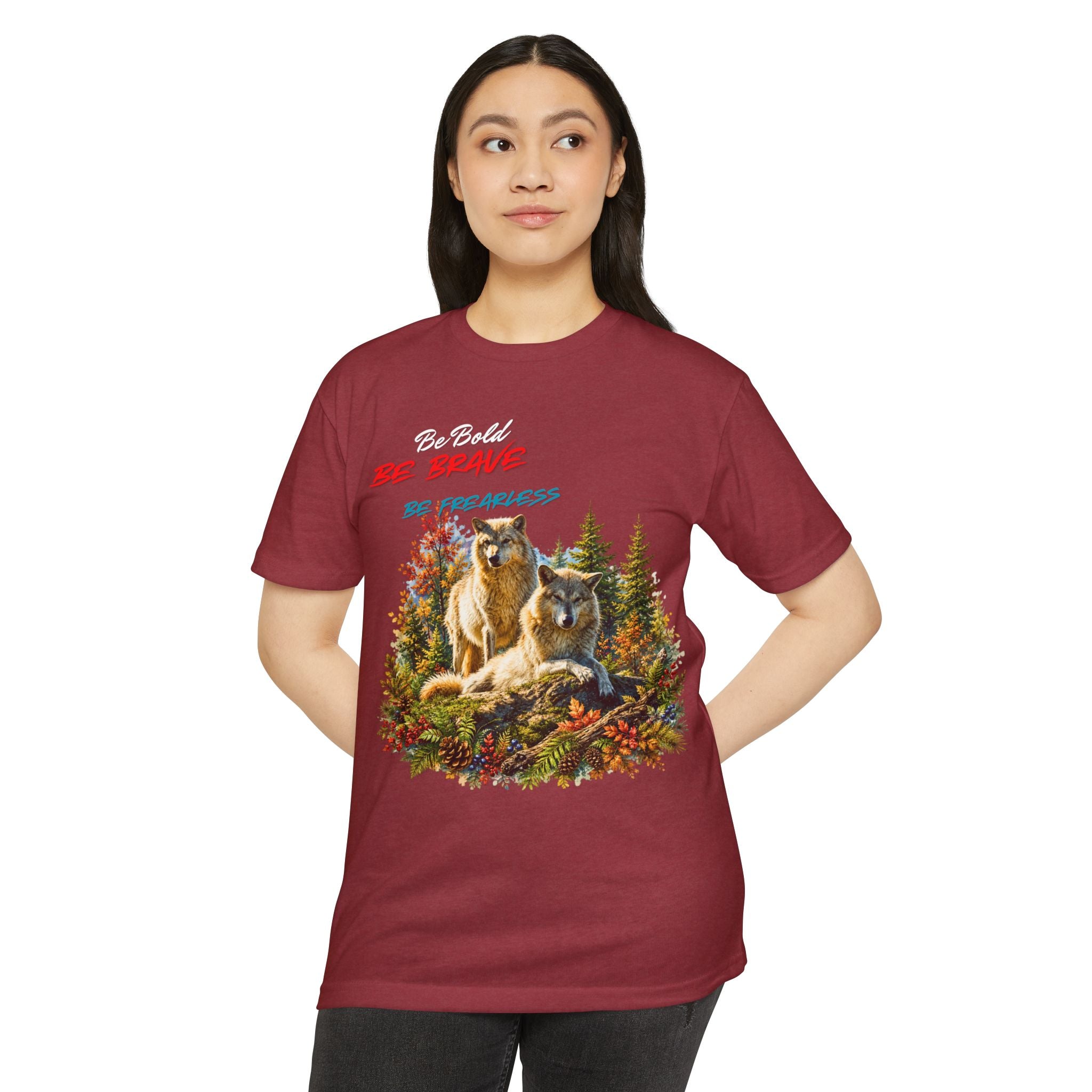 Be Brave Be Fearless Wolf Graphic T‑Shirt