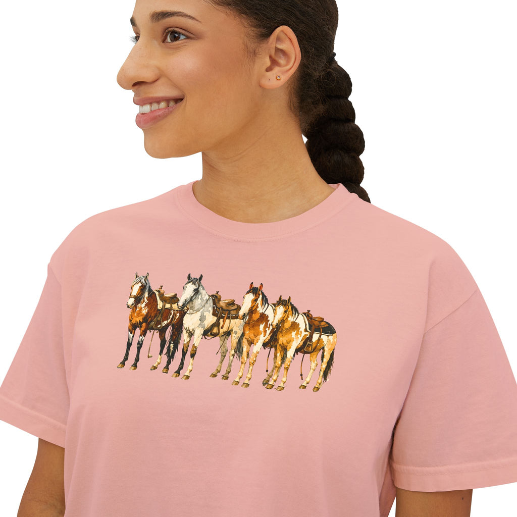 Women's Watercolor Horse Lineup Graphic