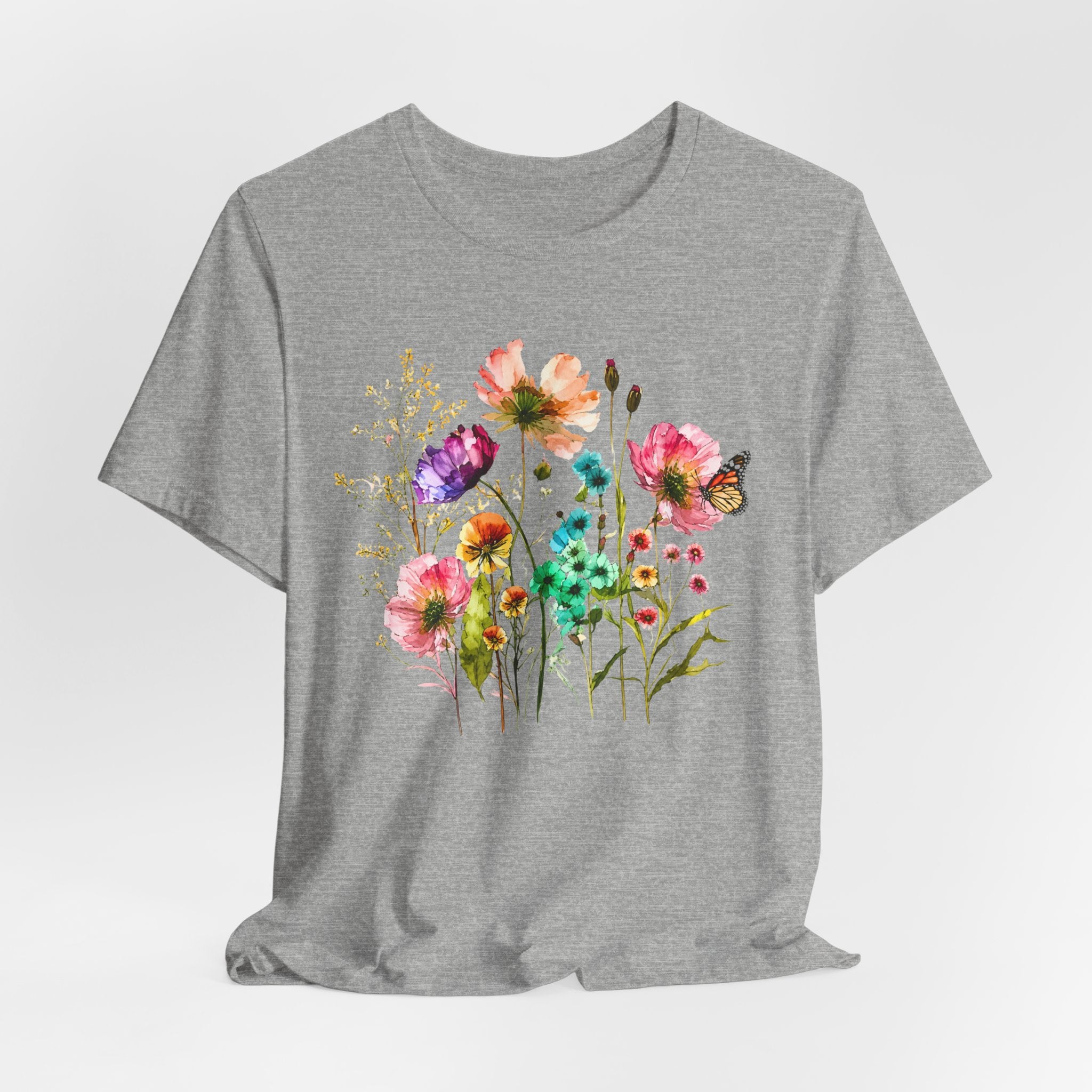 Floral Watercolor  Pink Wildflower Bouquet Graphic T-Shirt