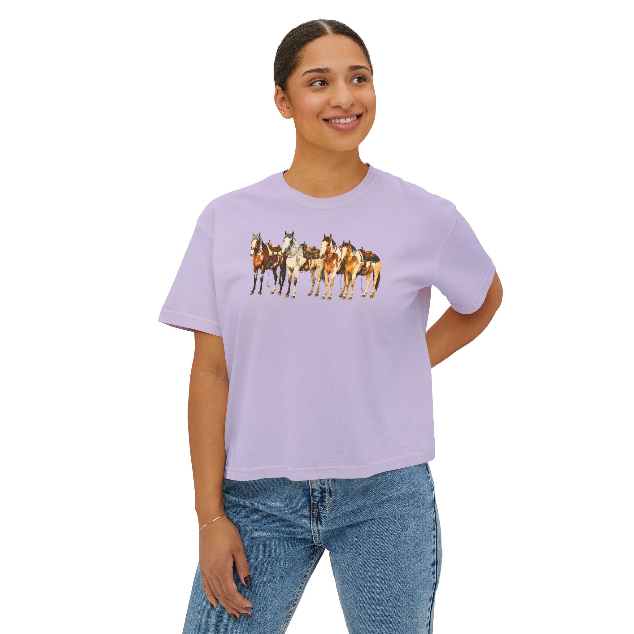 Women's Watercolor Horse Lineup Graphic