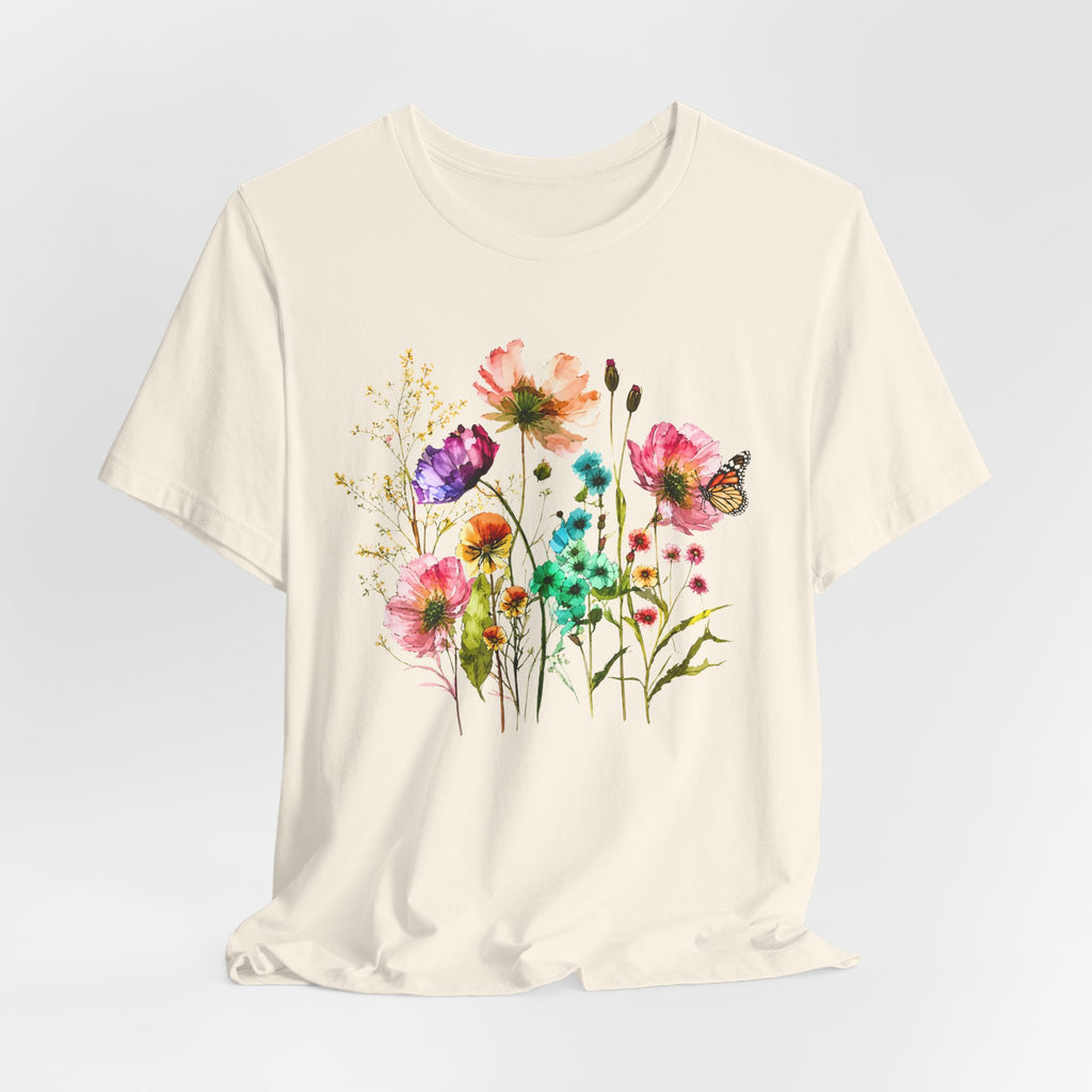 Floral Watercolor  Pink Wildflower Bouquet Graphic T-Shirt