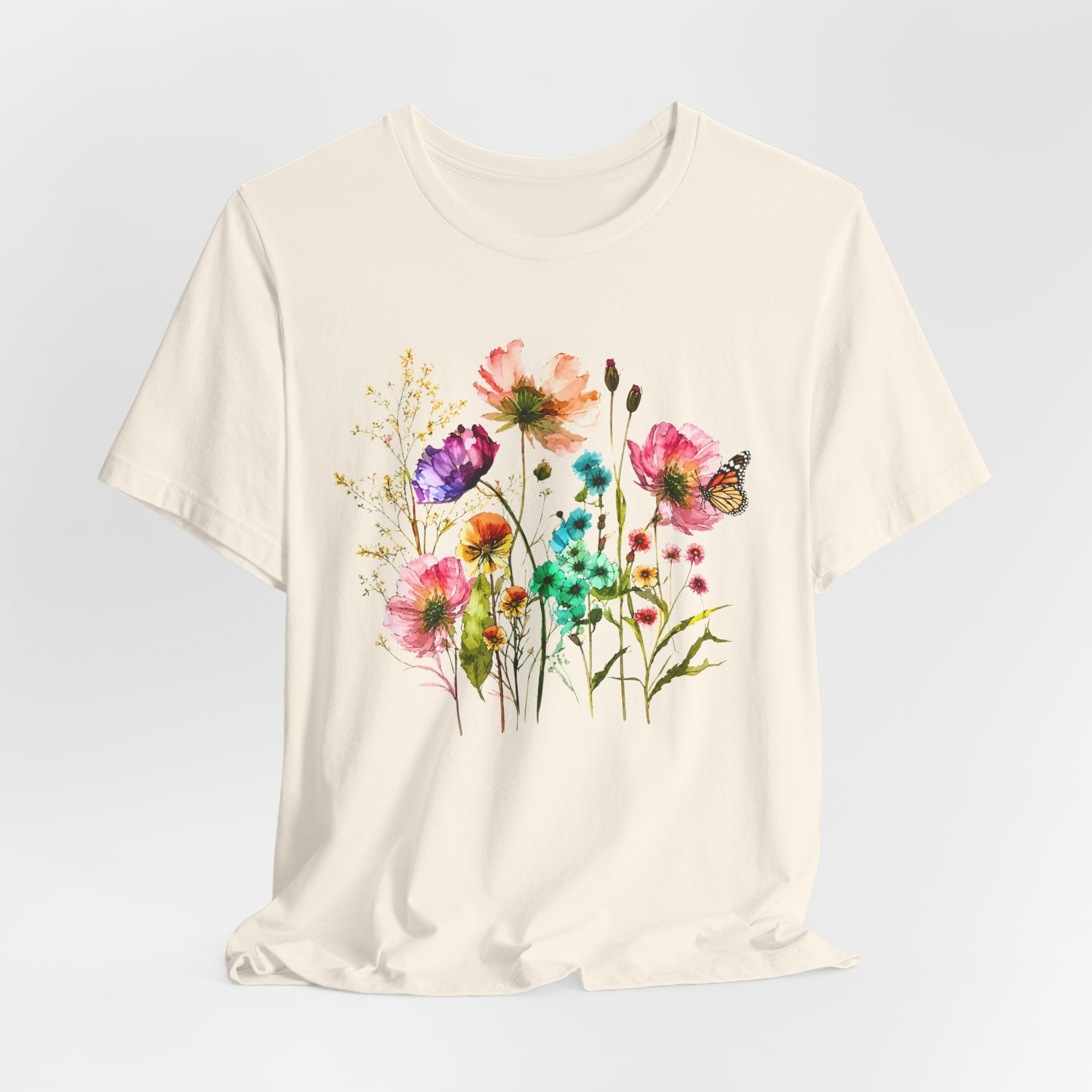 Floral Watercolor  Pink Wildflower Bouquet Graphic T-Shirt