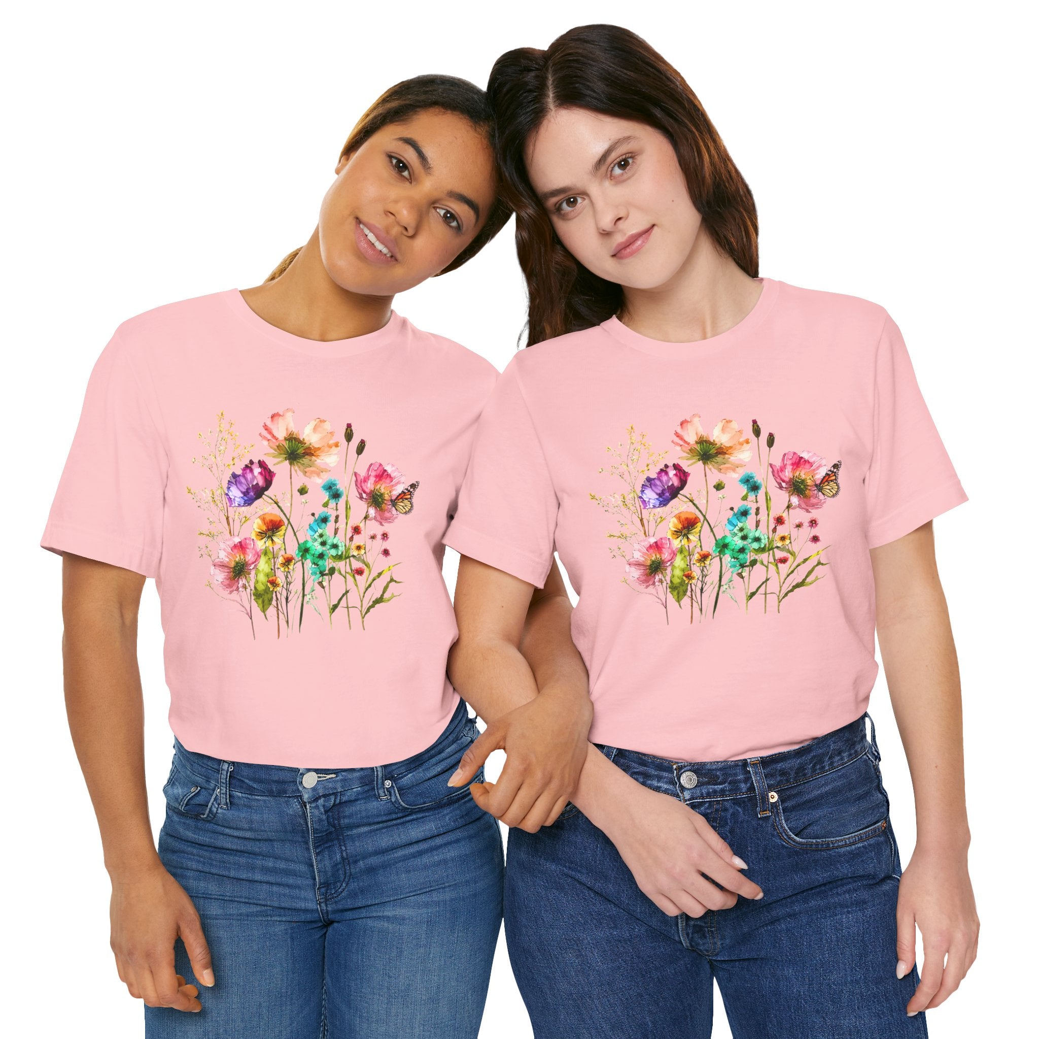 Floral Watercolor  Pink Wildflower Bouquet Graphic T-Shirt