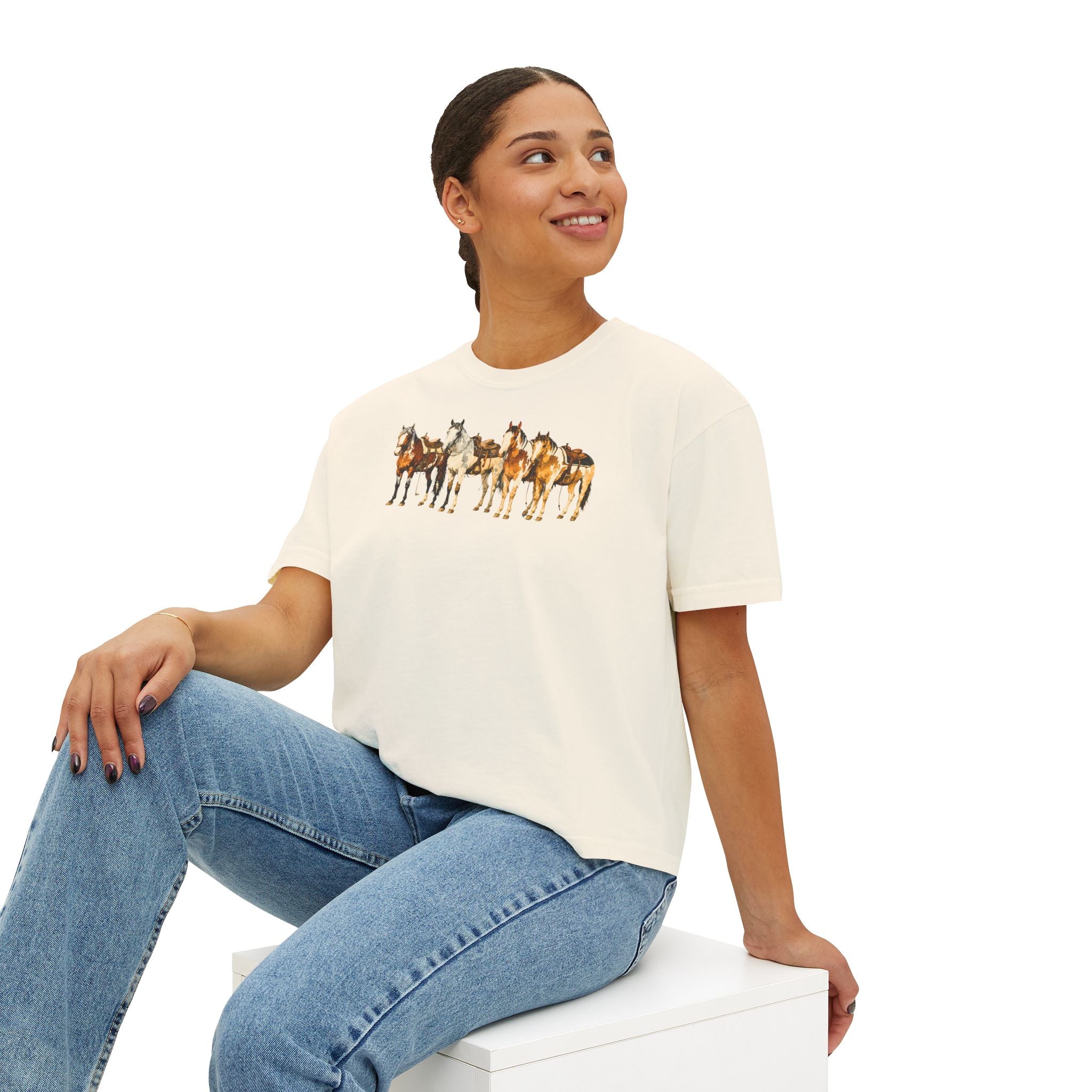 Women's Watercolor Horse Lineup Graphic