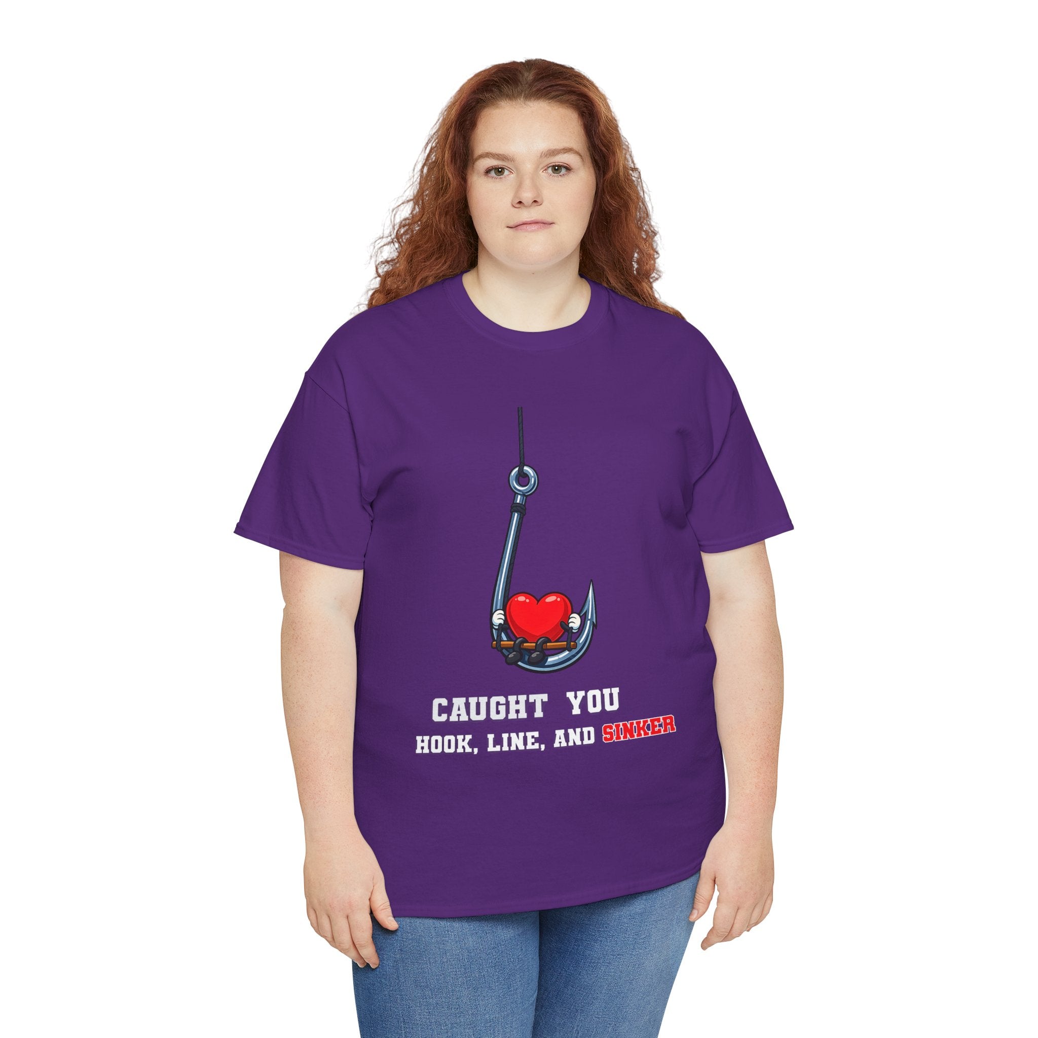 T-Shirt — "Caught You Hook, Line, and Sinker" Fishing Heart Tee