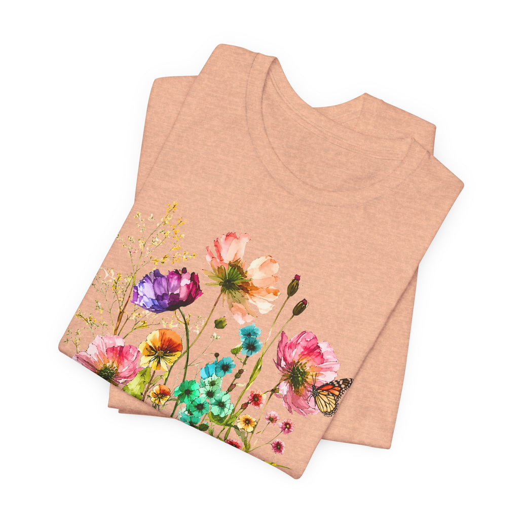 Floral Watercolor  Pink Wildflower Bouquet Graphic T-Shirt