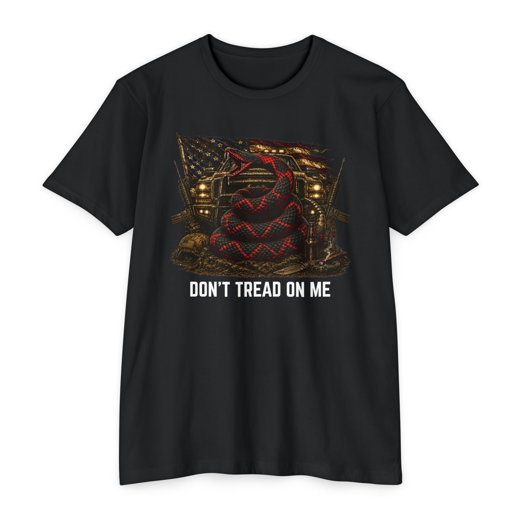 Don't Tread On Me T-Shirt — Distressed American Flag & Snake Patriotic Tee
