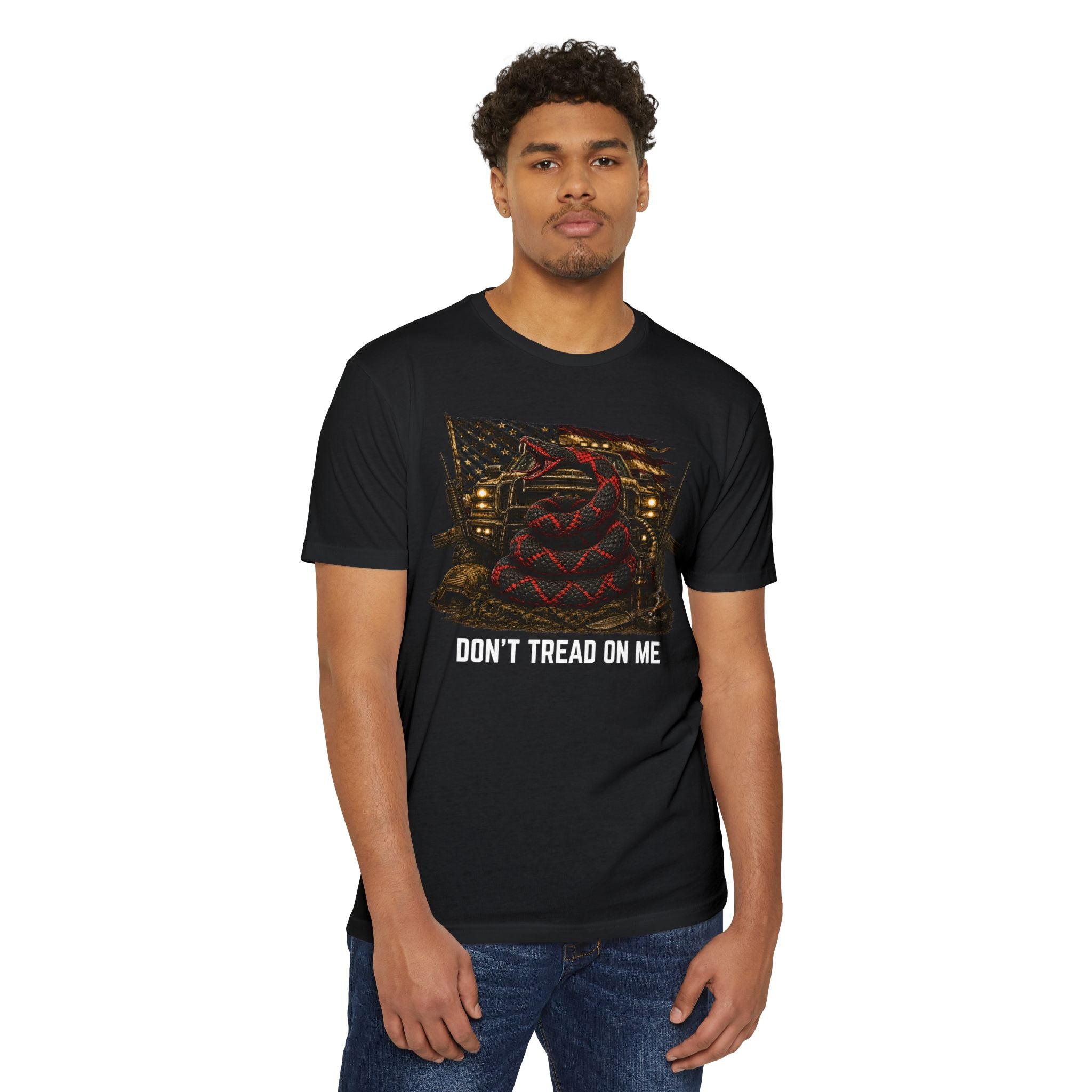 Don't Tread On Me T-Shirt — Distressed American Flag & Snake Patriotic Tee