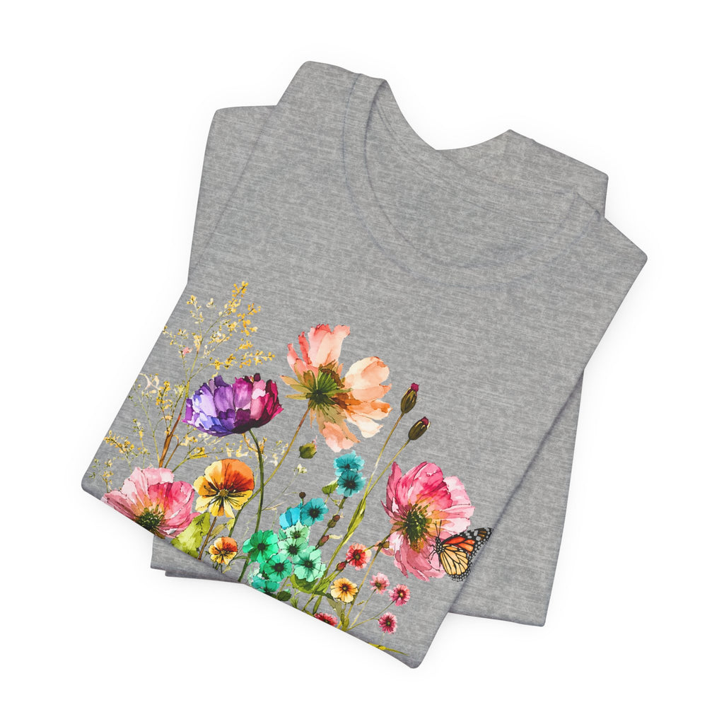 Floral Watercolor  Pink Wildflower Bouquet Graphic T-Shirt
