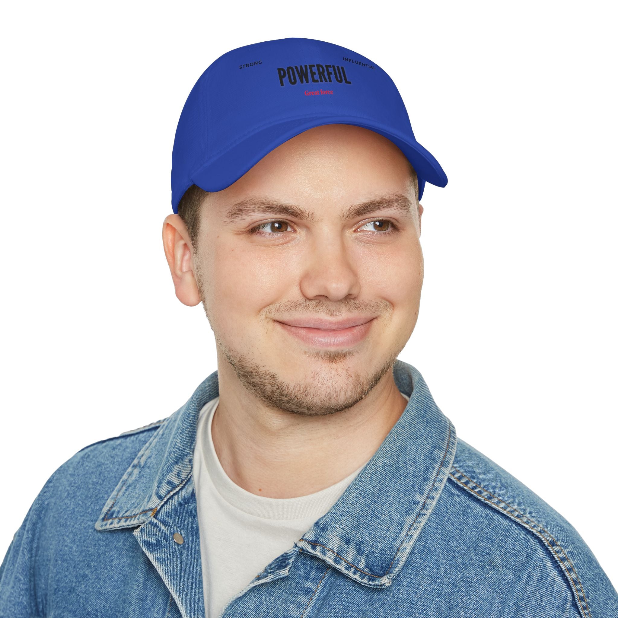 Red 'POWERFUL' Embroidered Low Profile Baseball Cap