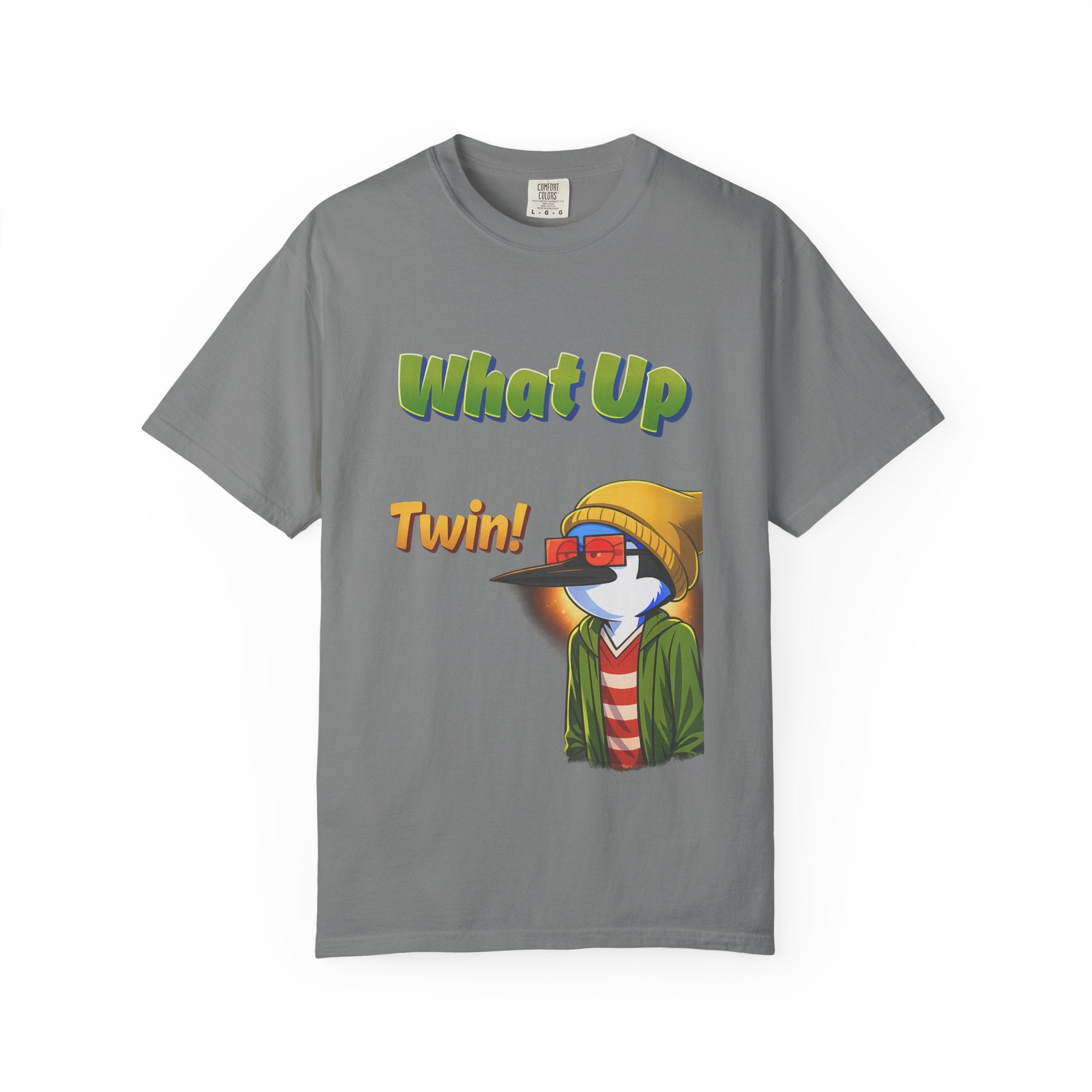 Green What Up Twin! Graphic T-Shirt — Cute Cartoon Character Tee