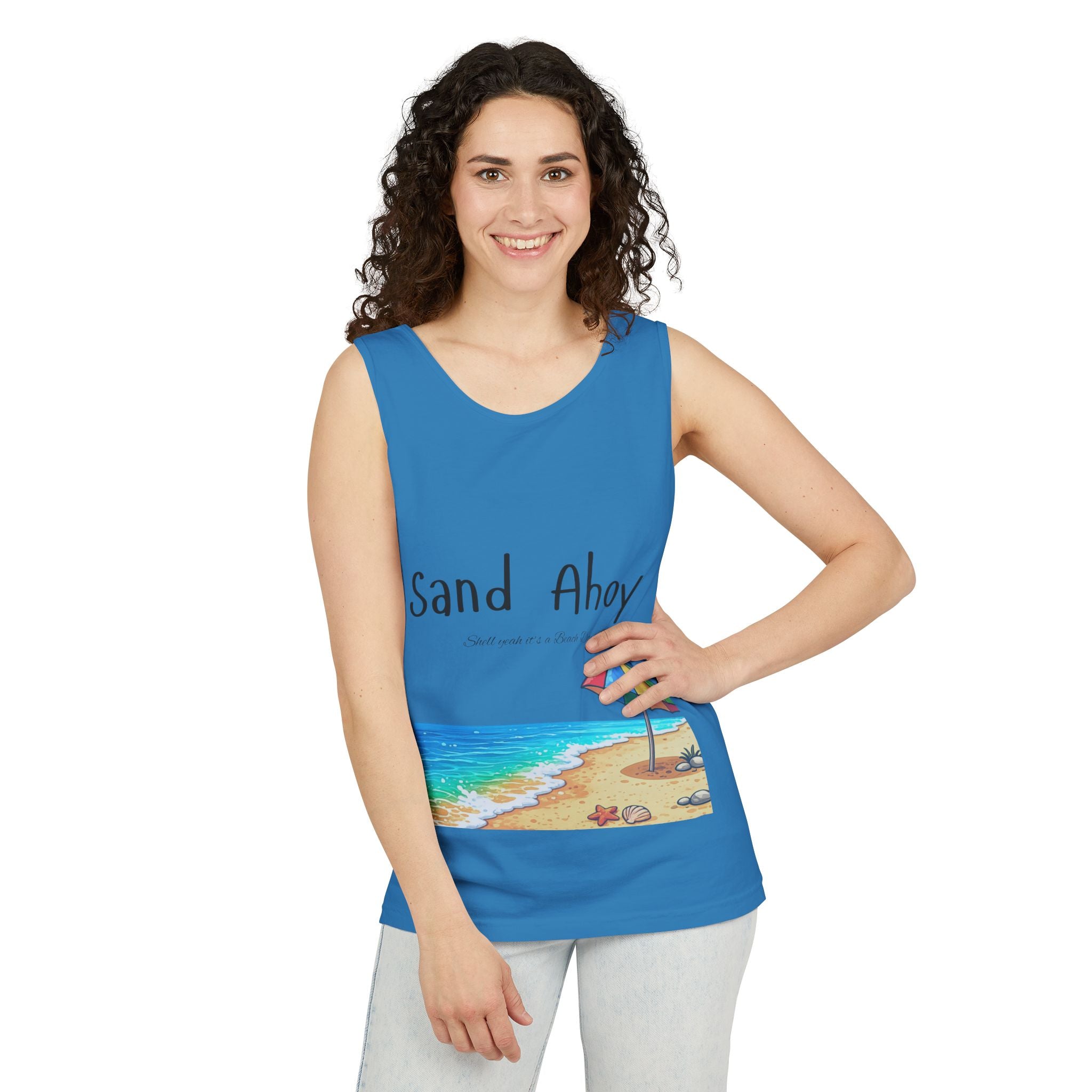 “Sand Ahoy” Seaside Graphic Tank