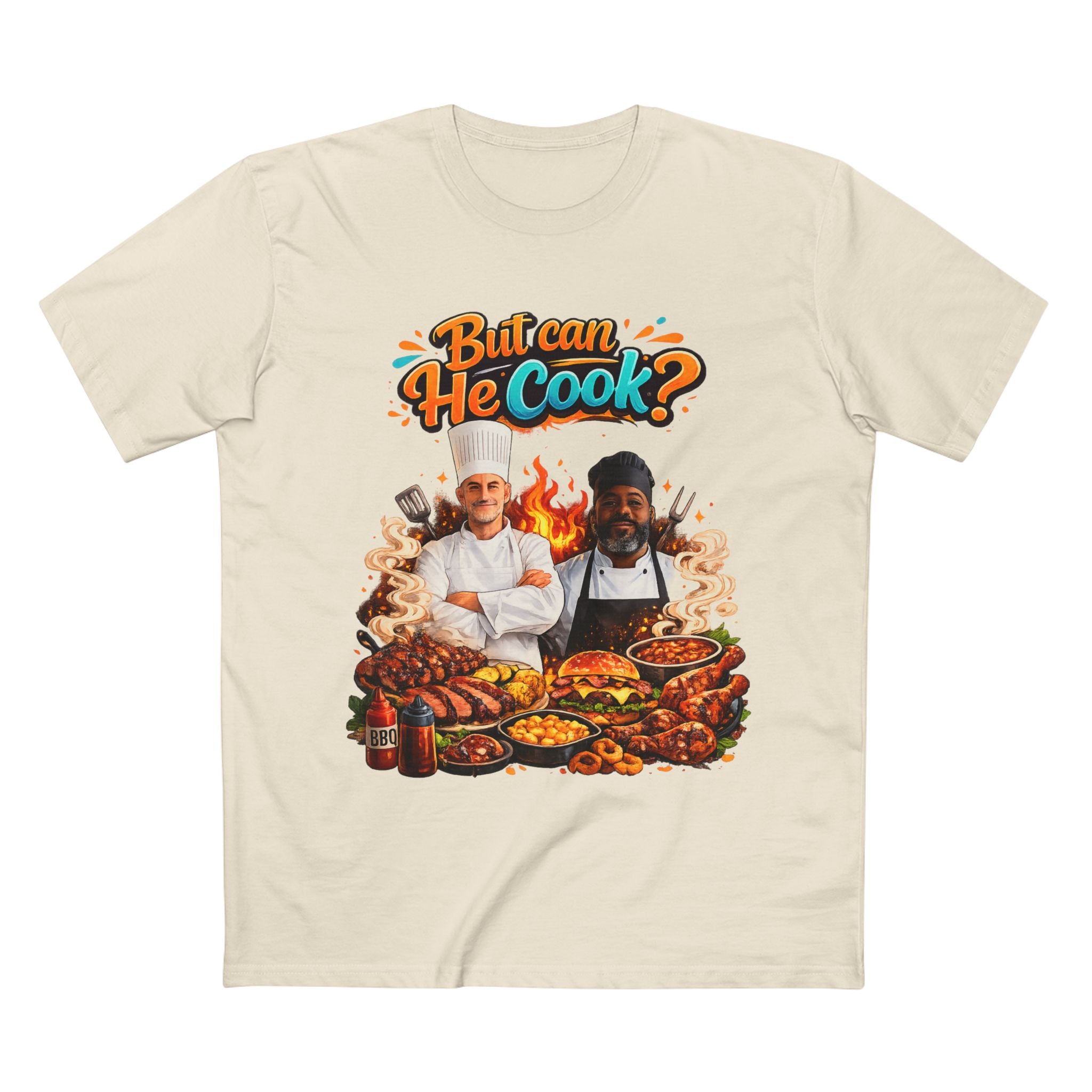 But Can He Cook? T-Shirt — Funny Chef BBQ Cooking Tee