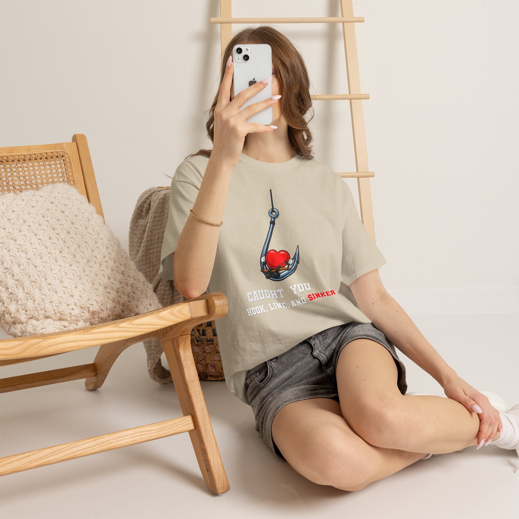 T-Shirt — "Caught You Hook, Line, and Sinker" Fishing Heart Tee