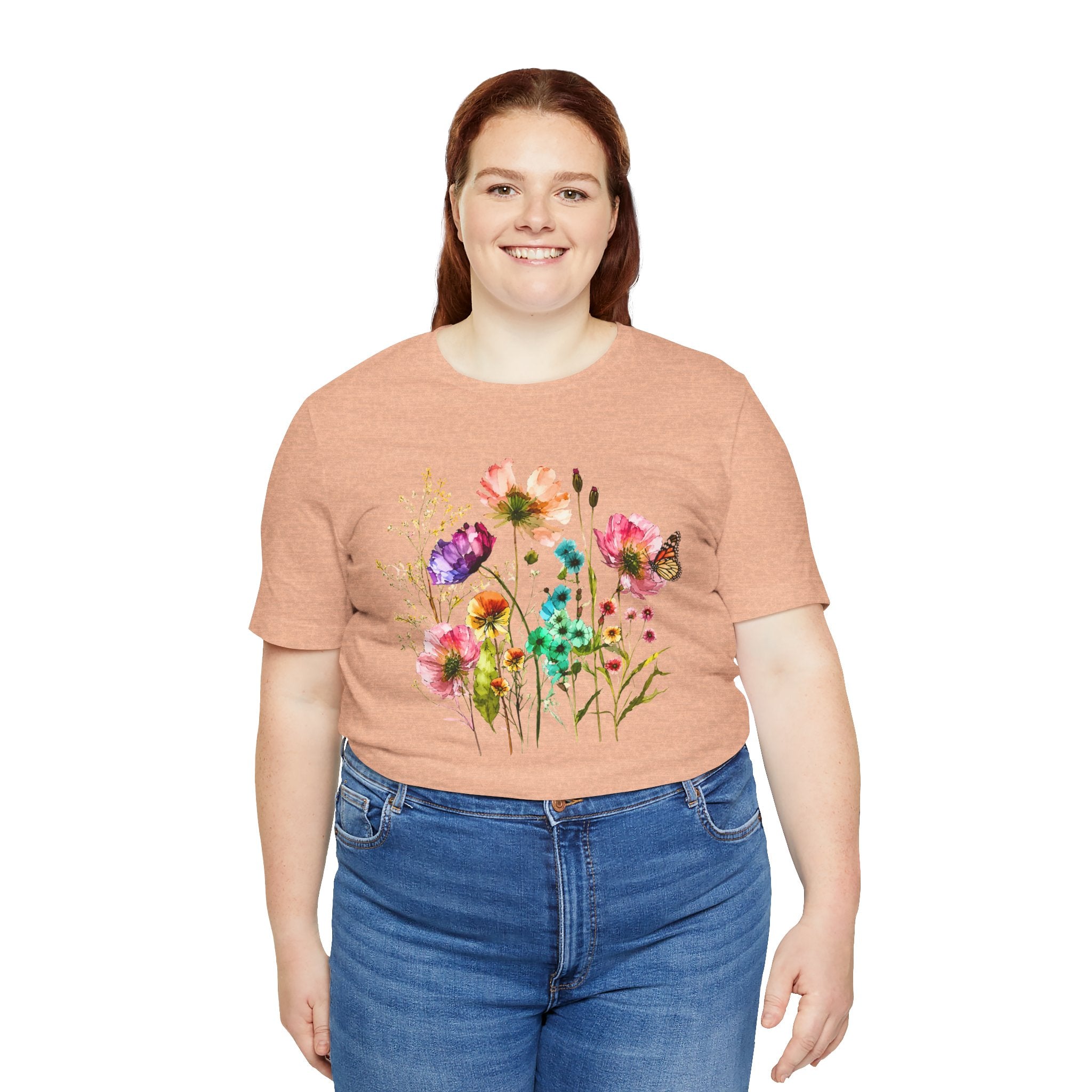 Floral Watercolor  Pink Wildflower Bouquet Graphic T-Shirt
