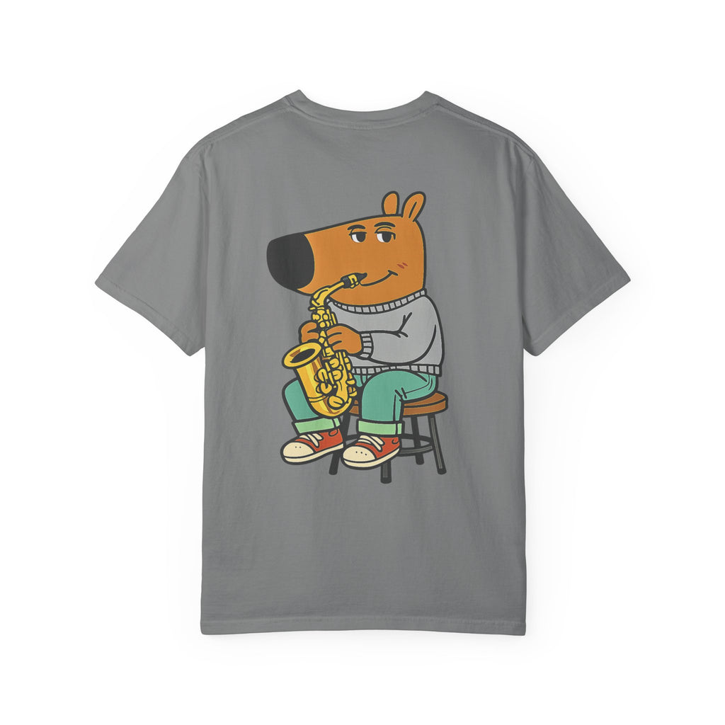 Chilled Saxophone Dog T-Shirt — "I'm Just a Chilled Guy But I Can Play Them Saxophones"