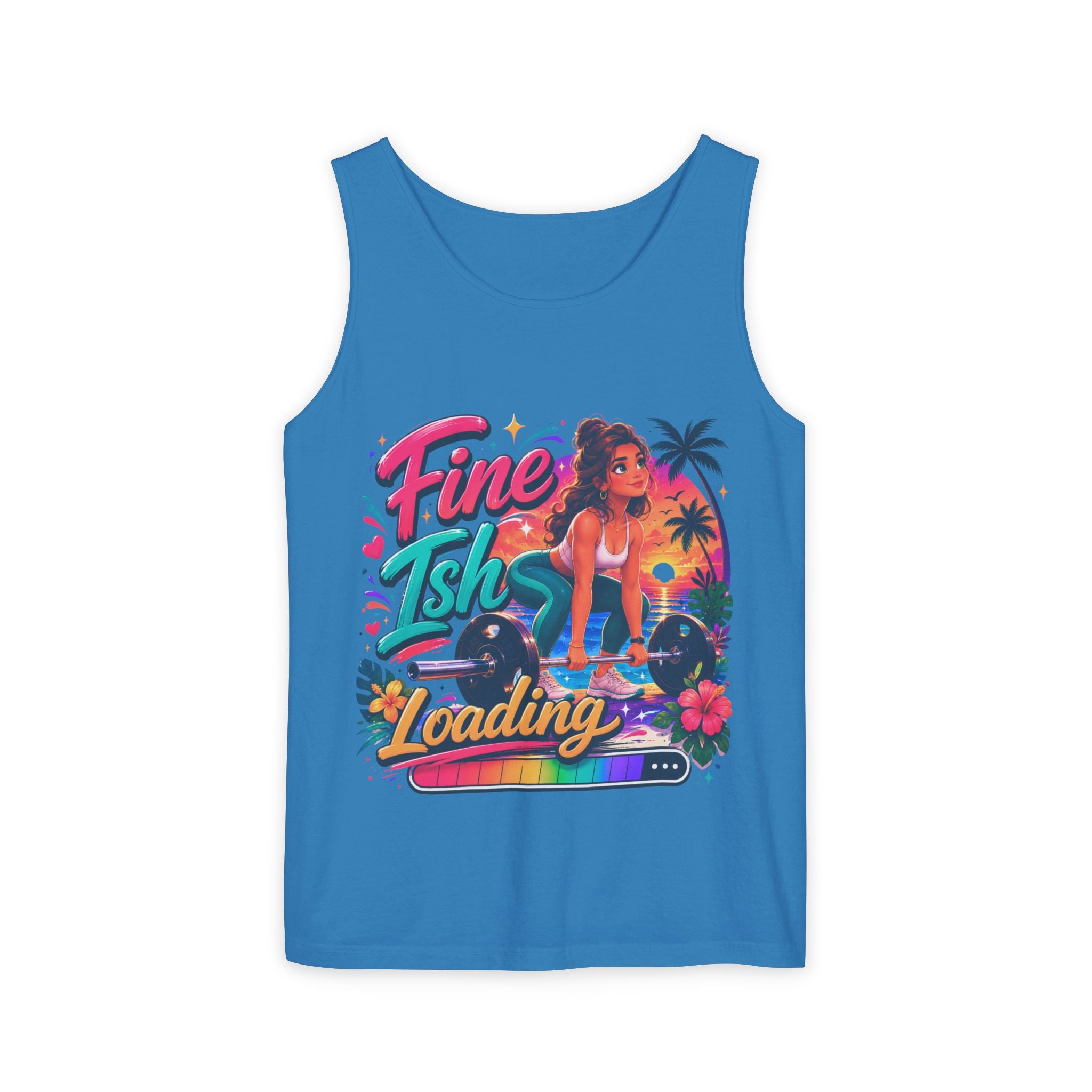 Fine Ish Loading Tank Top — Tropical Pin-Up Workout Graphic Tank