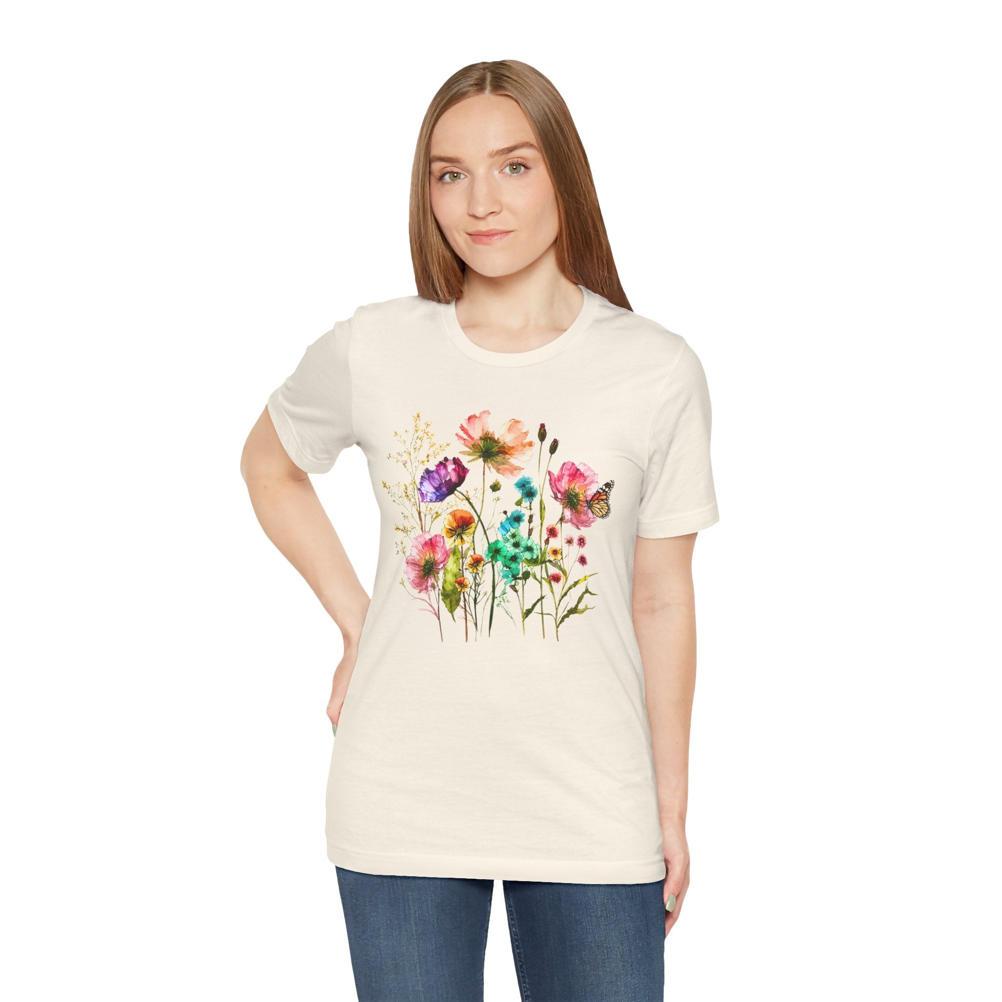 Floral Watercolor  Pink Wildflower Bouquet Graphic T-Shirt