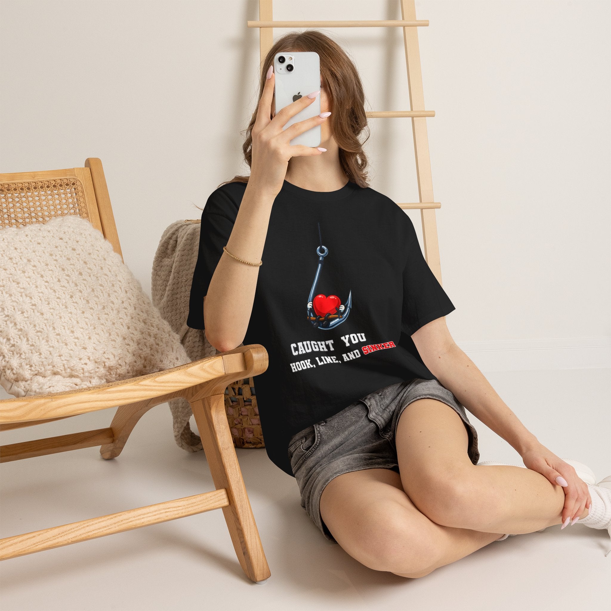 T-Shirt — "Caught You Hook, Line, and Sinker" Fishing Heart Tee